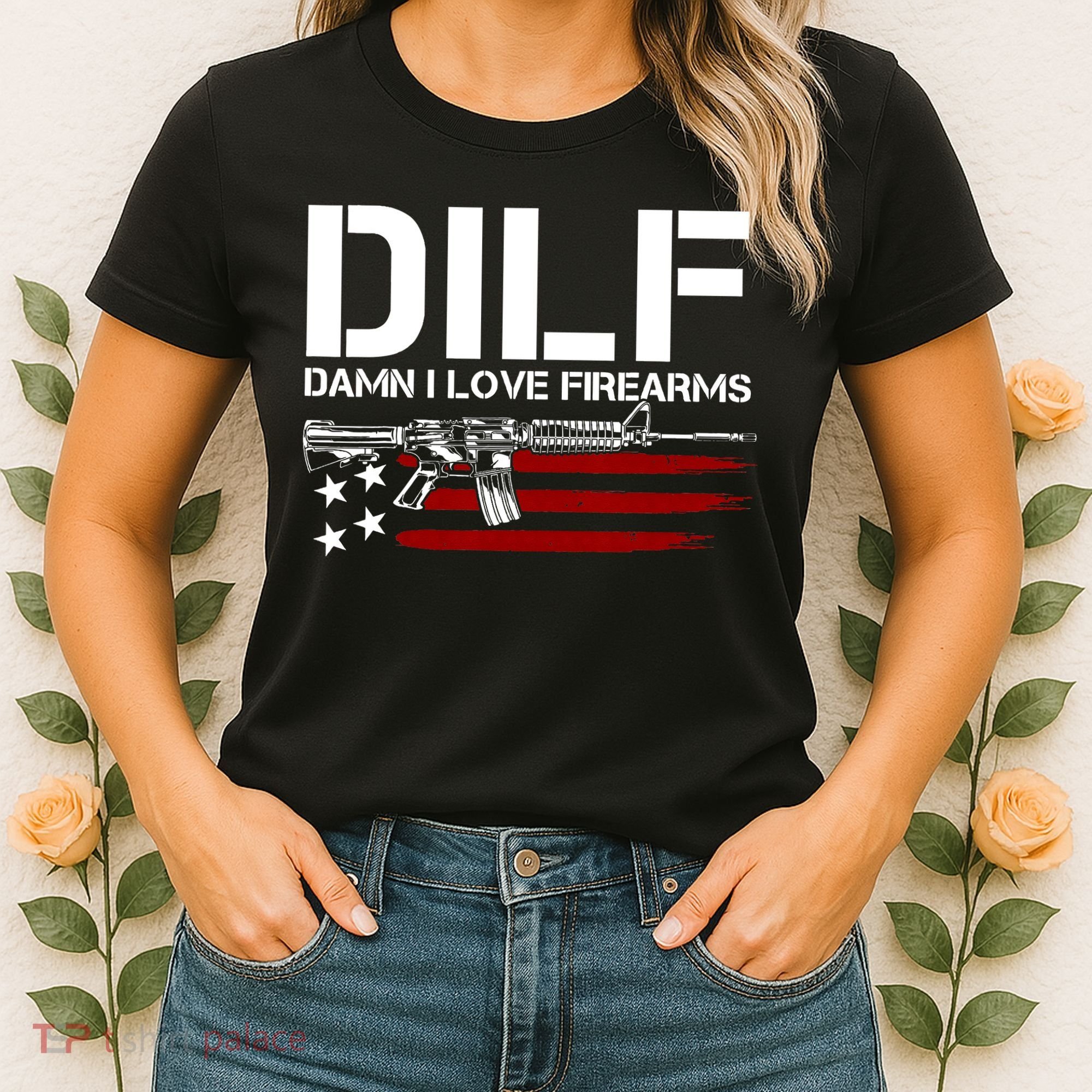 Gun American Flag DILF Damn I Love Firearms Women's T-Shirt
