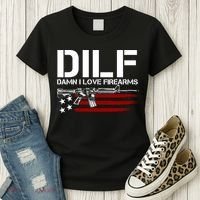 Gun American Flag DILF Damn I Love Firearms Women's T-Shirt thumb 3
