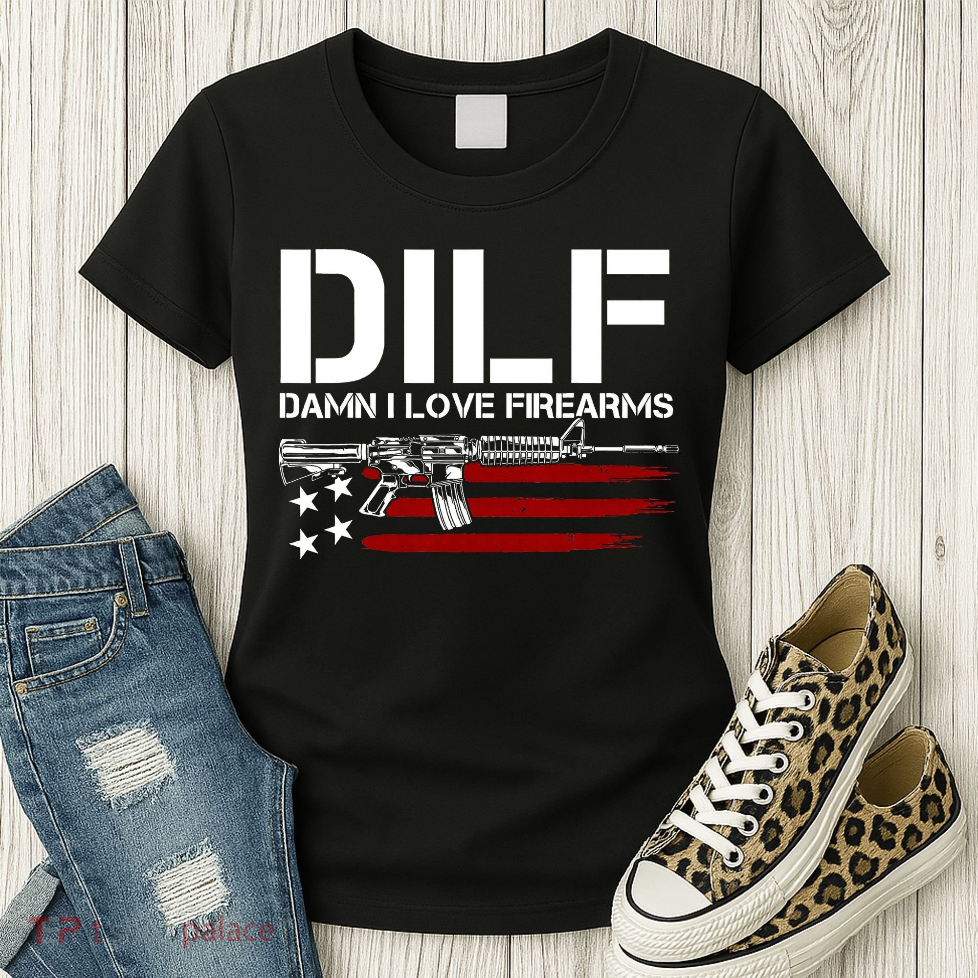 Gun American Flag DILF Damn I Love Firearms Women's T-Shirt