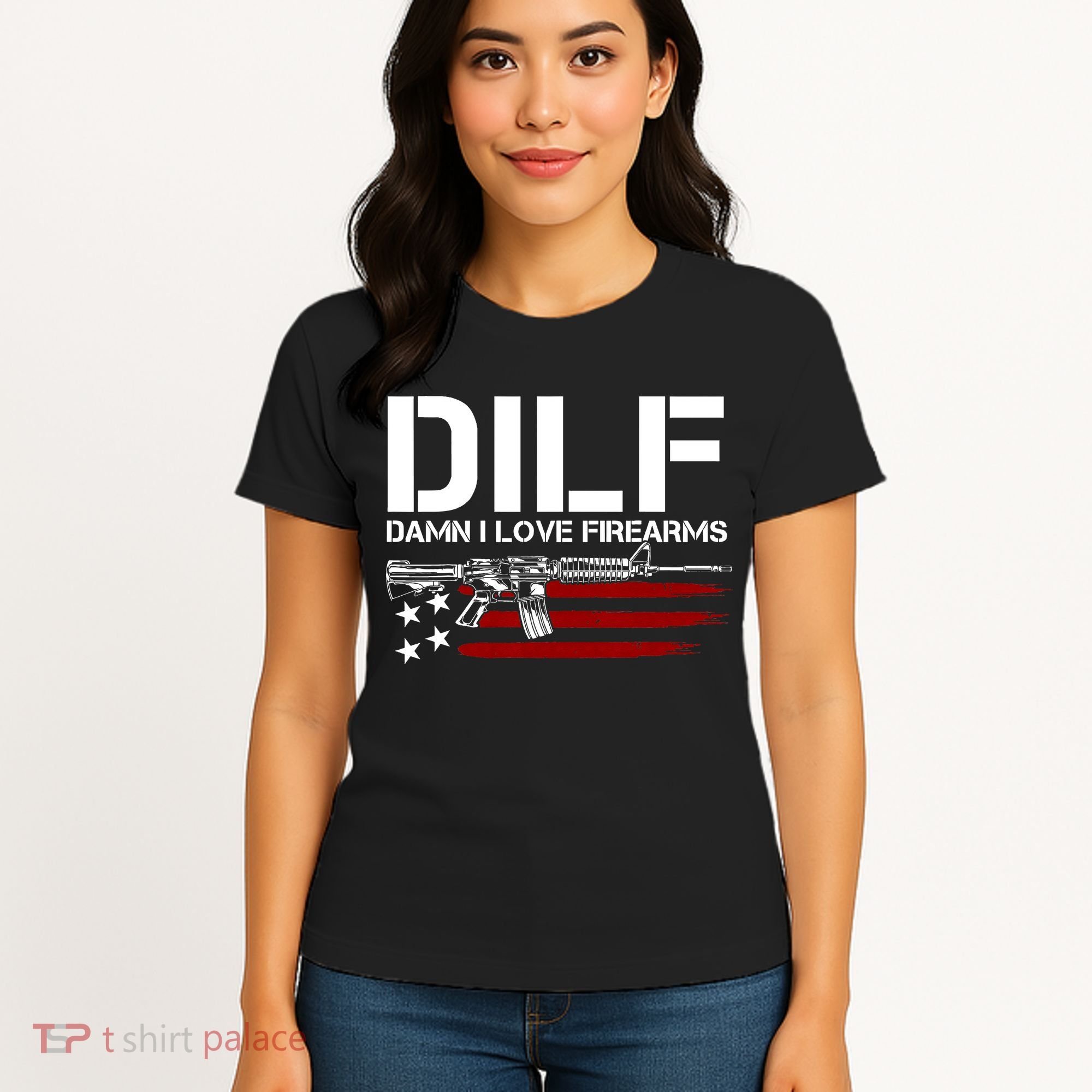Gun American Flag DILF Damn I Love Firearms Women's T-Shirt