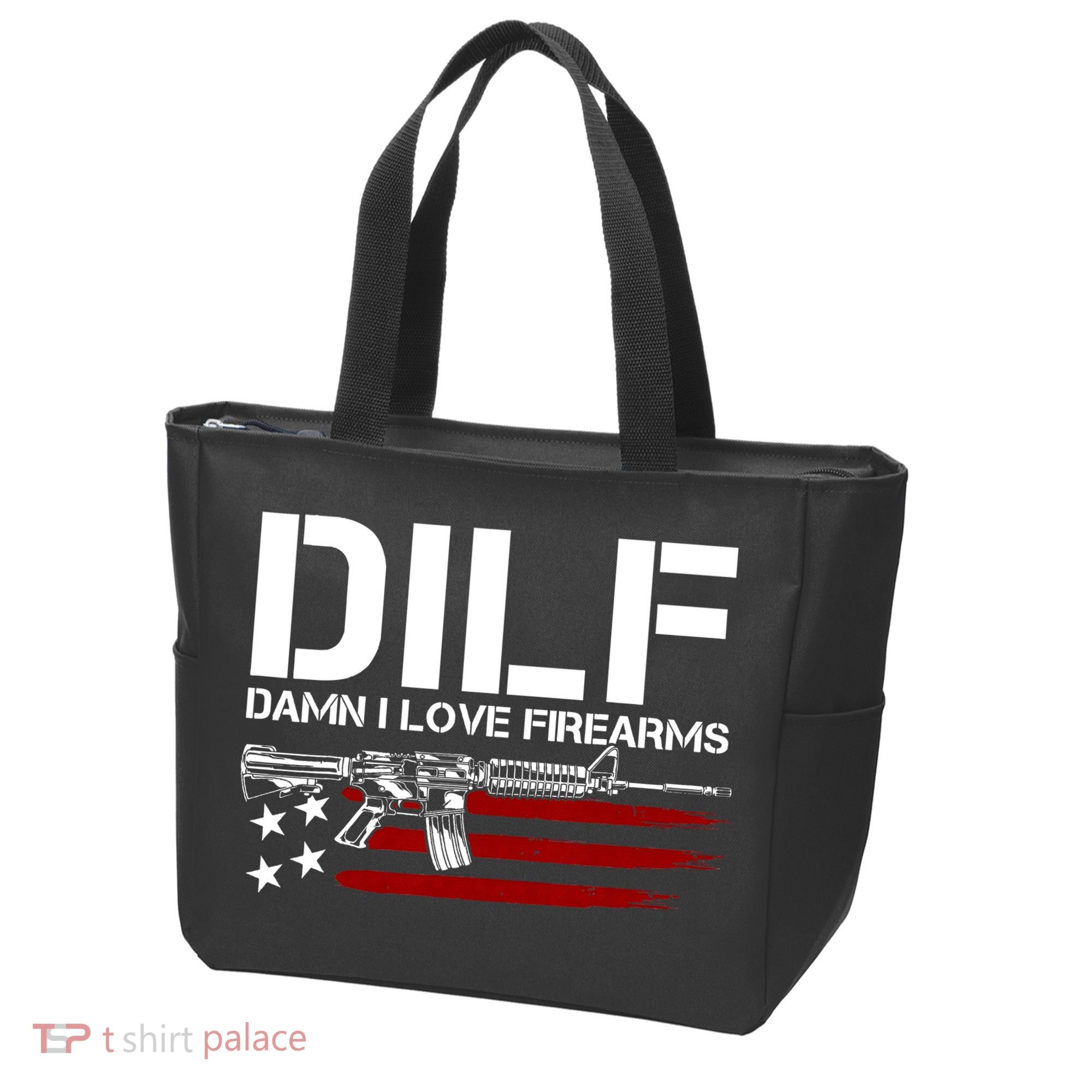 Gun American Flag DILF Damn I Love Firearms Tote Bag