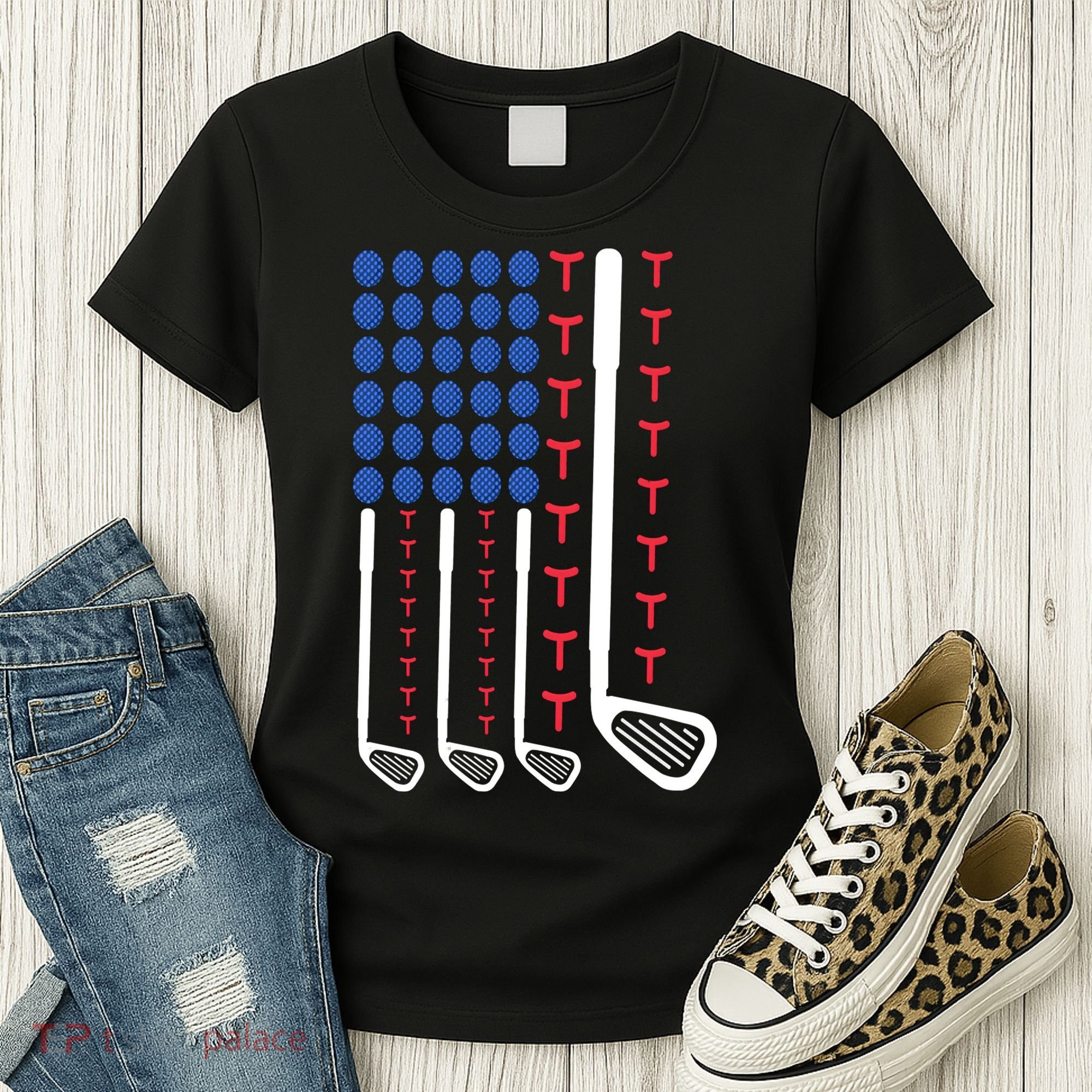 Golf American Flag Golfing Gift For Father's Day Women's T-Shirt