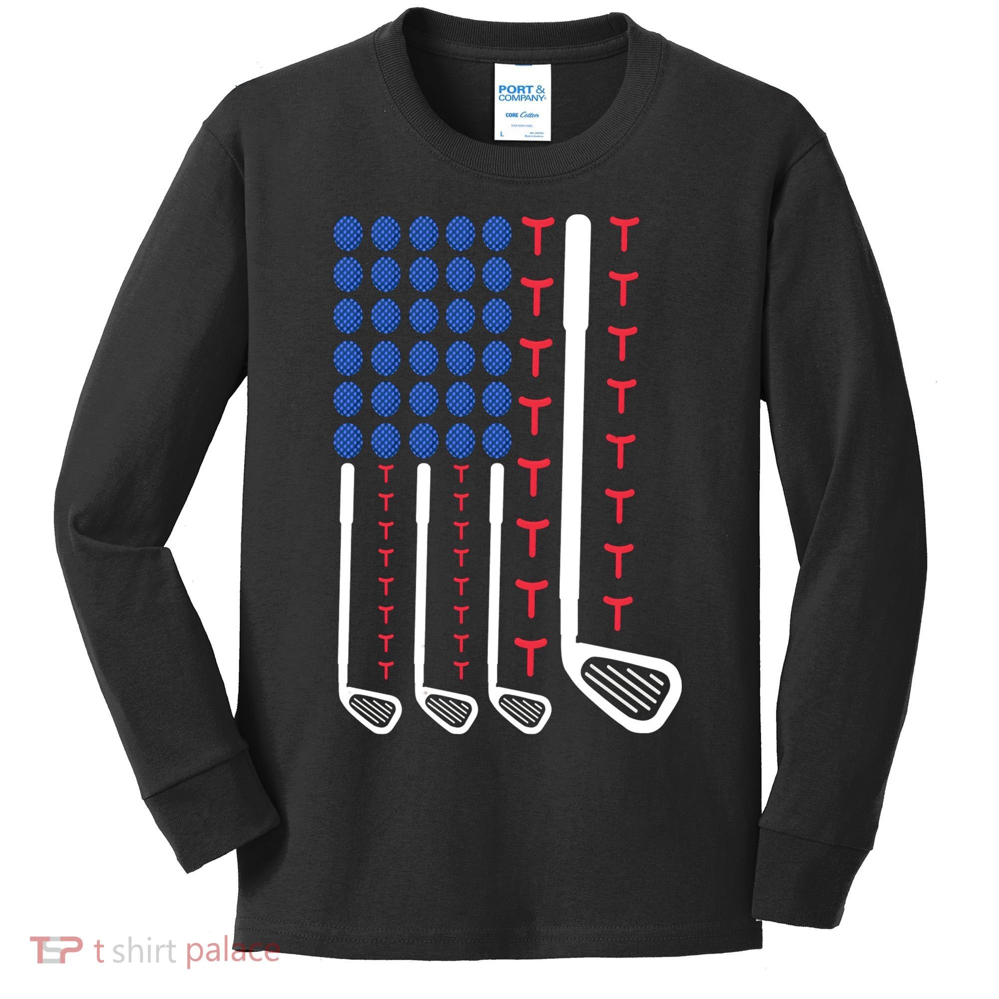 Golf American Flag Golfing Gift For Father's Day Kids Long Sleeve Shirt