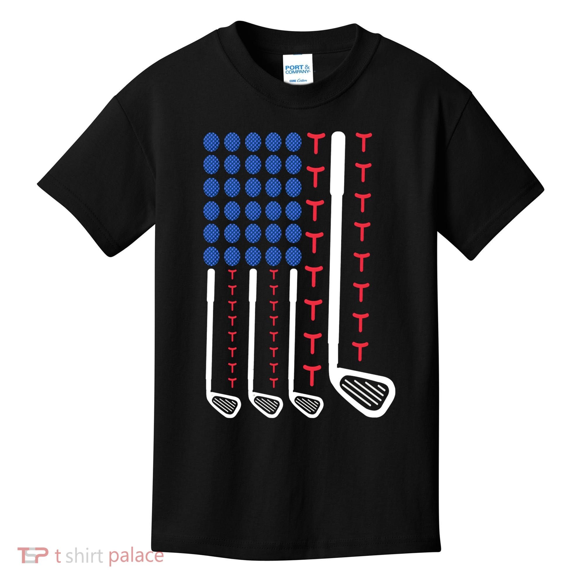 Golf American Flag Golfing Gift For Father's Day Kids T-Shirt