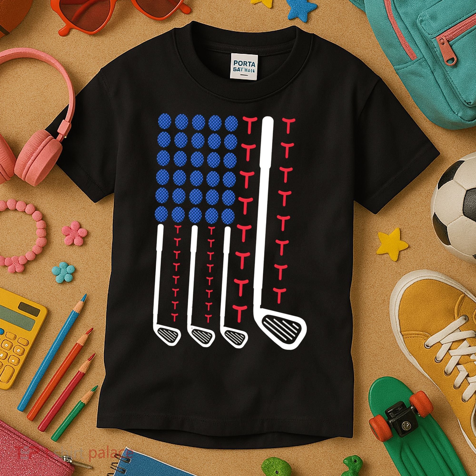 Golf American Flag Golfing Gift For Father's Day Kids T-Shirt