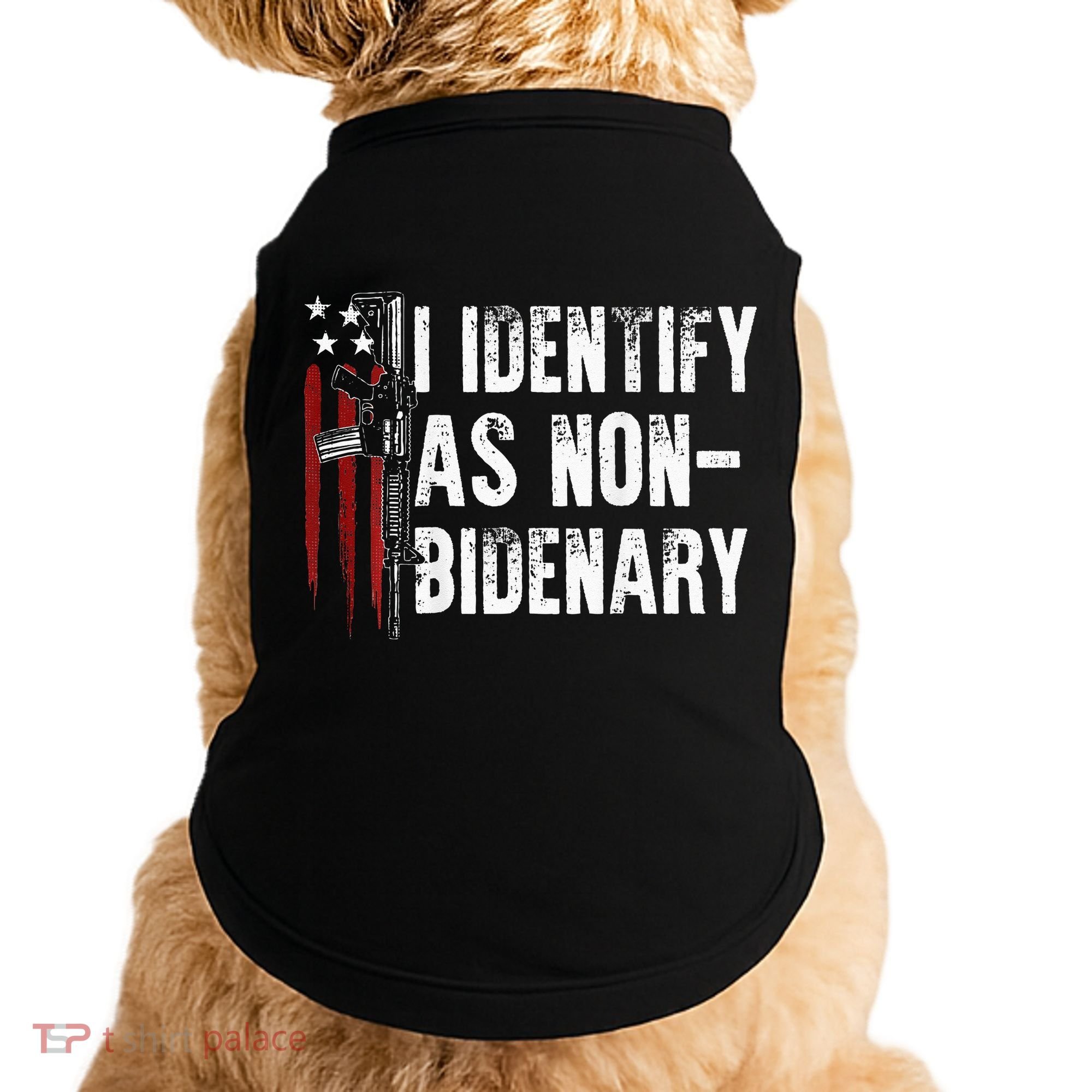 Gun American Flag I Identify As Non Bidenary Doggie Tank