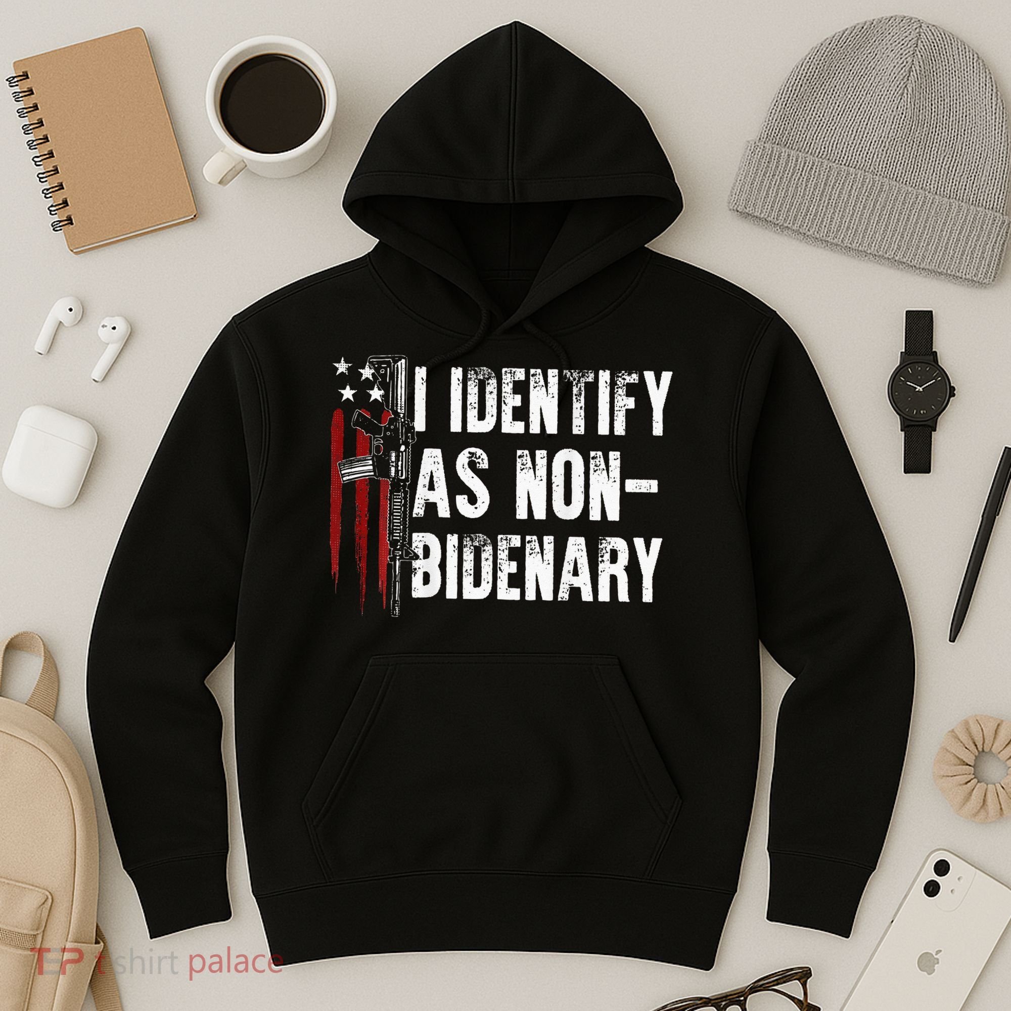 Gun American Flag I Identify As Non Bidenary Hoodie