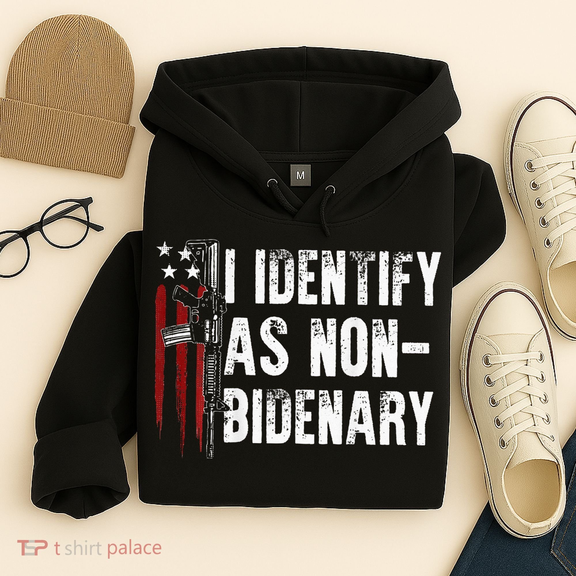 Gun American Flag I Identify As Non Bidenary Hoodie
