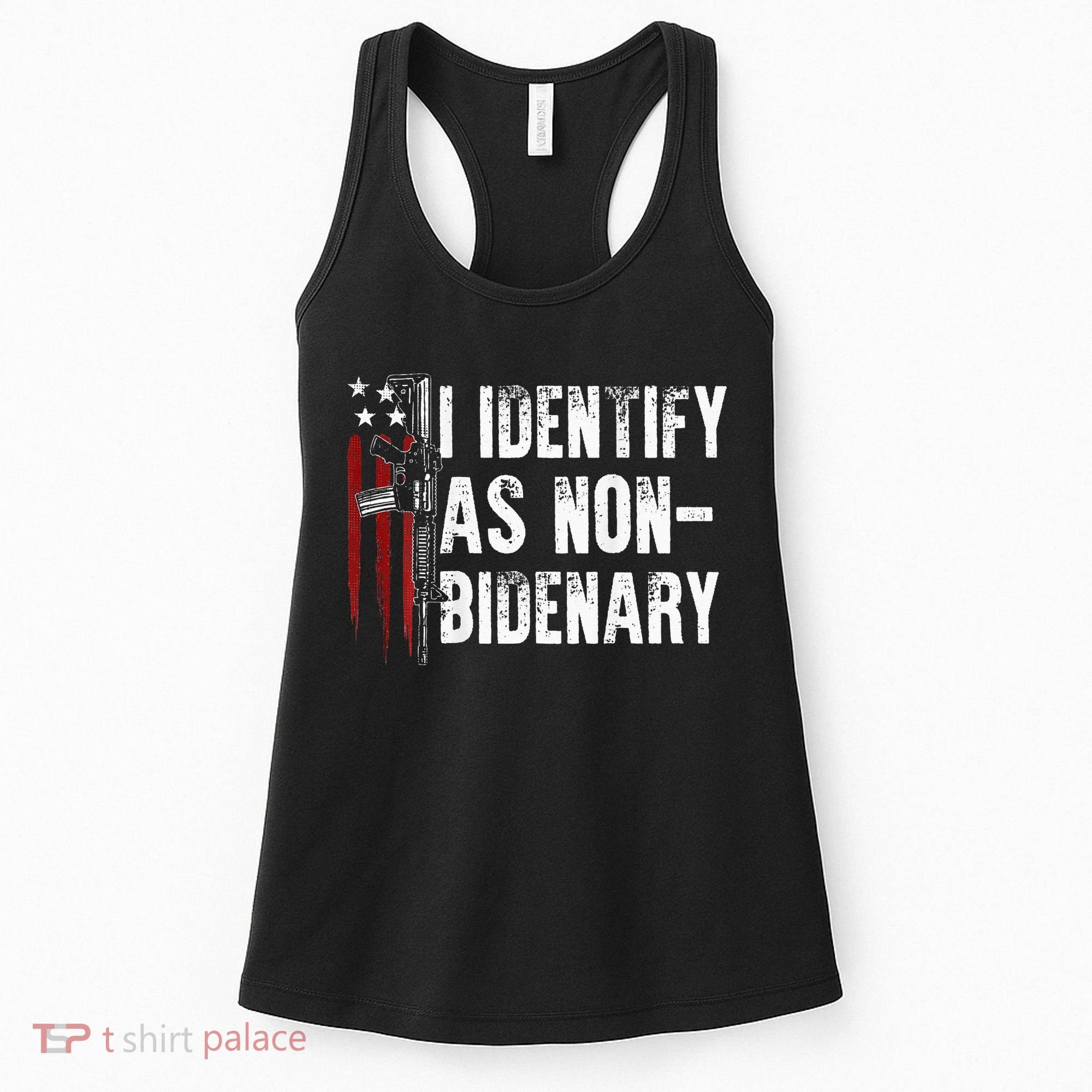 Gun American Flag I Identify As Non Bidenary Women's Tank Top