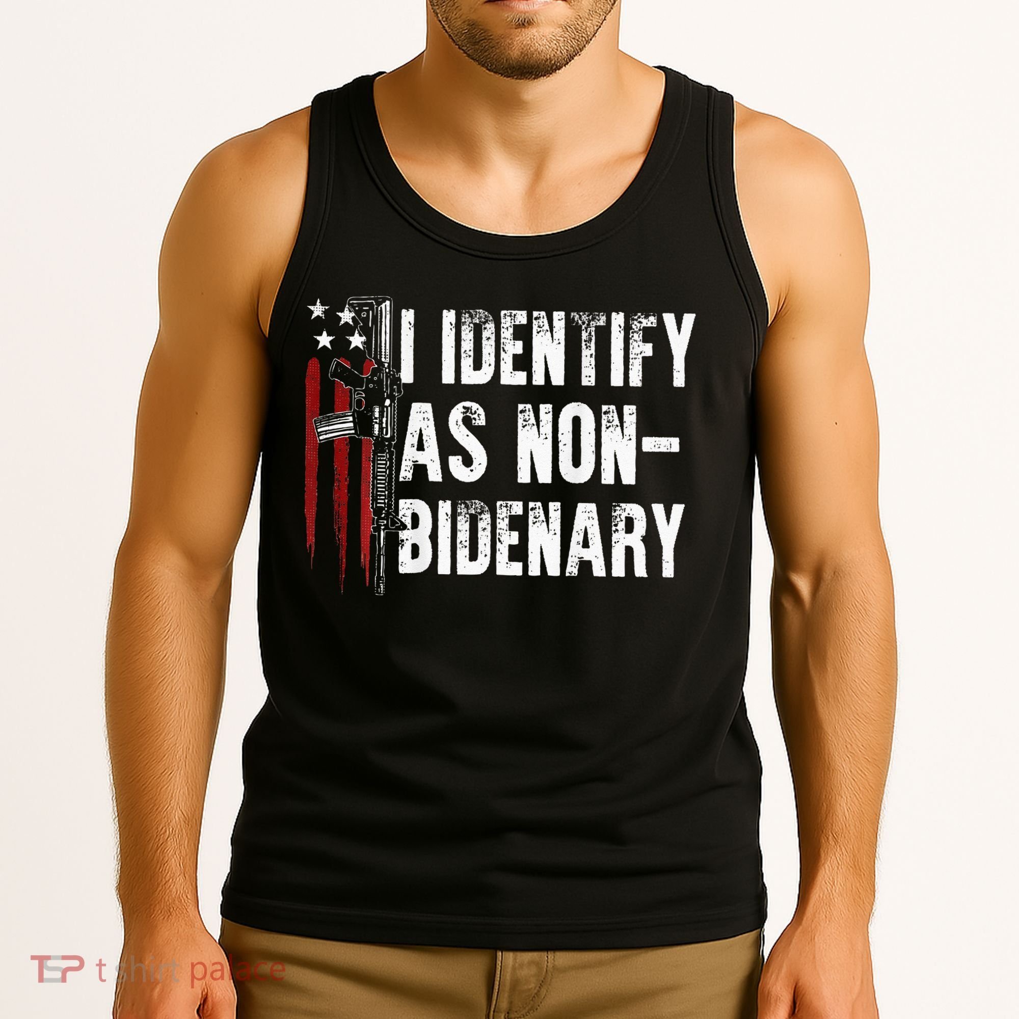 Gun American Flag I Identify As Non Bidenary Tank Top