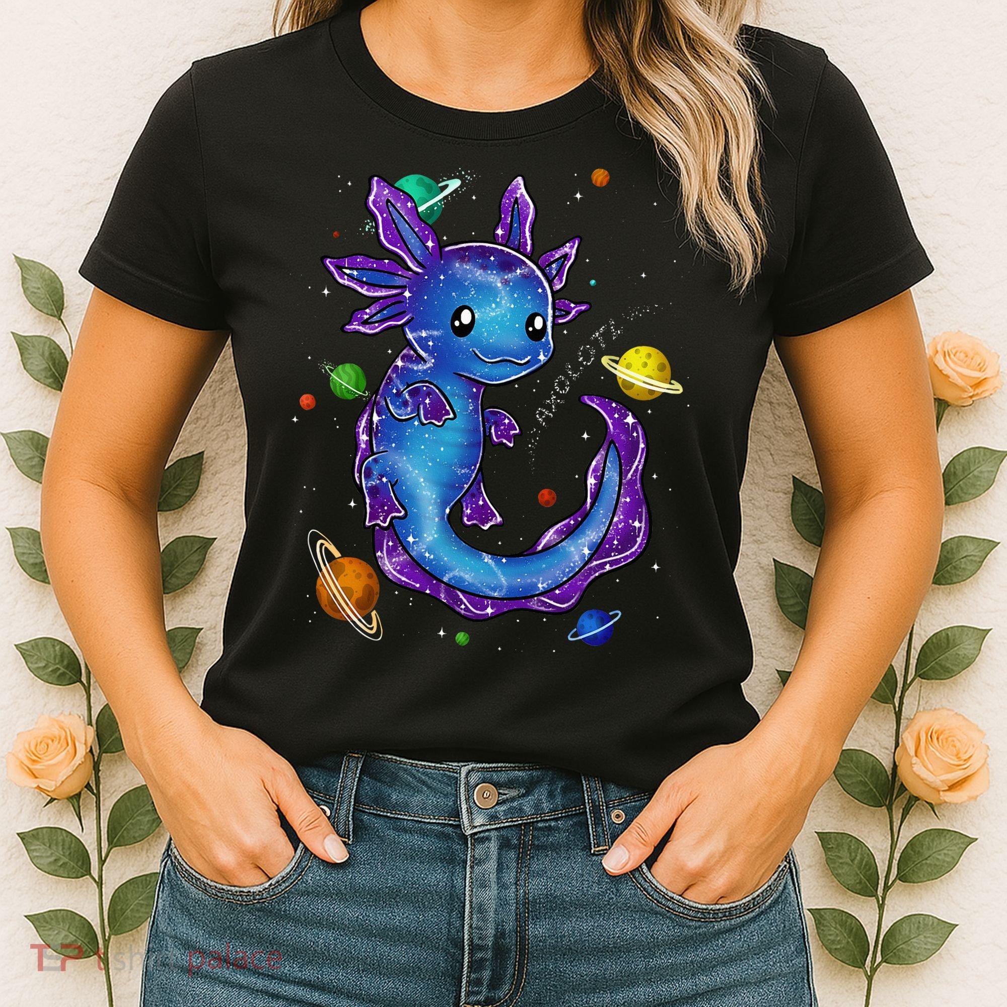 Galaxy Axolotl Funny Goth Space purple blue Japan Women's T-Shirt