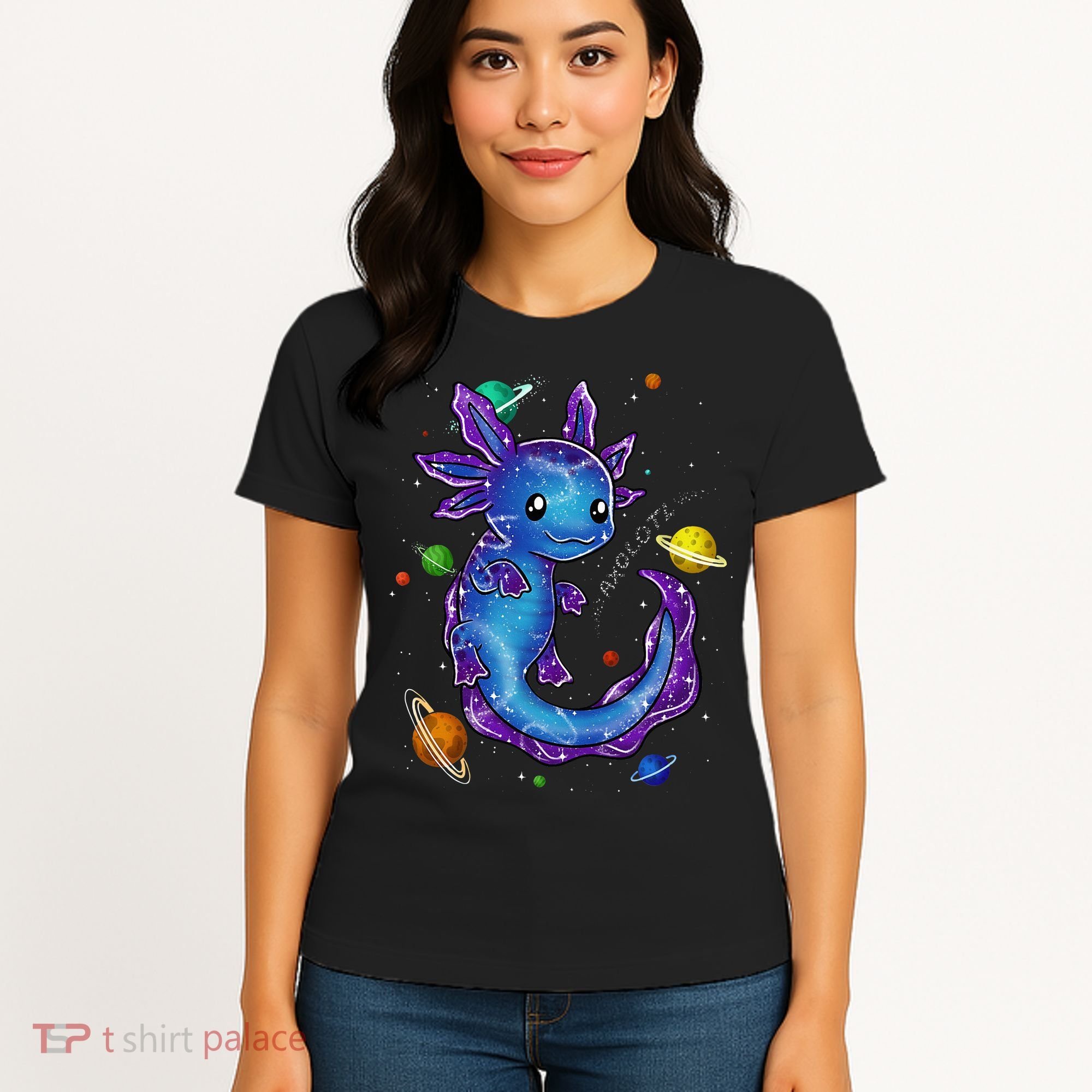 Galaxy Axolotl Funny Goth Space purple blue Japan Women's T-Shirt