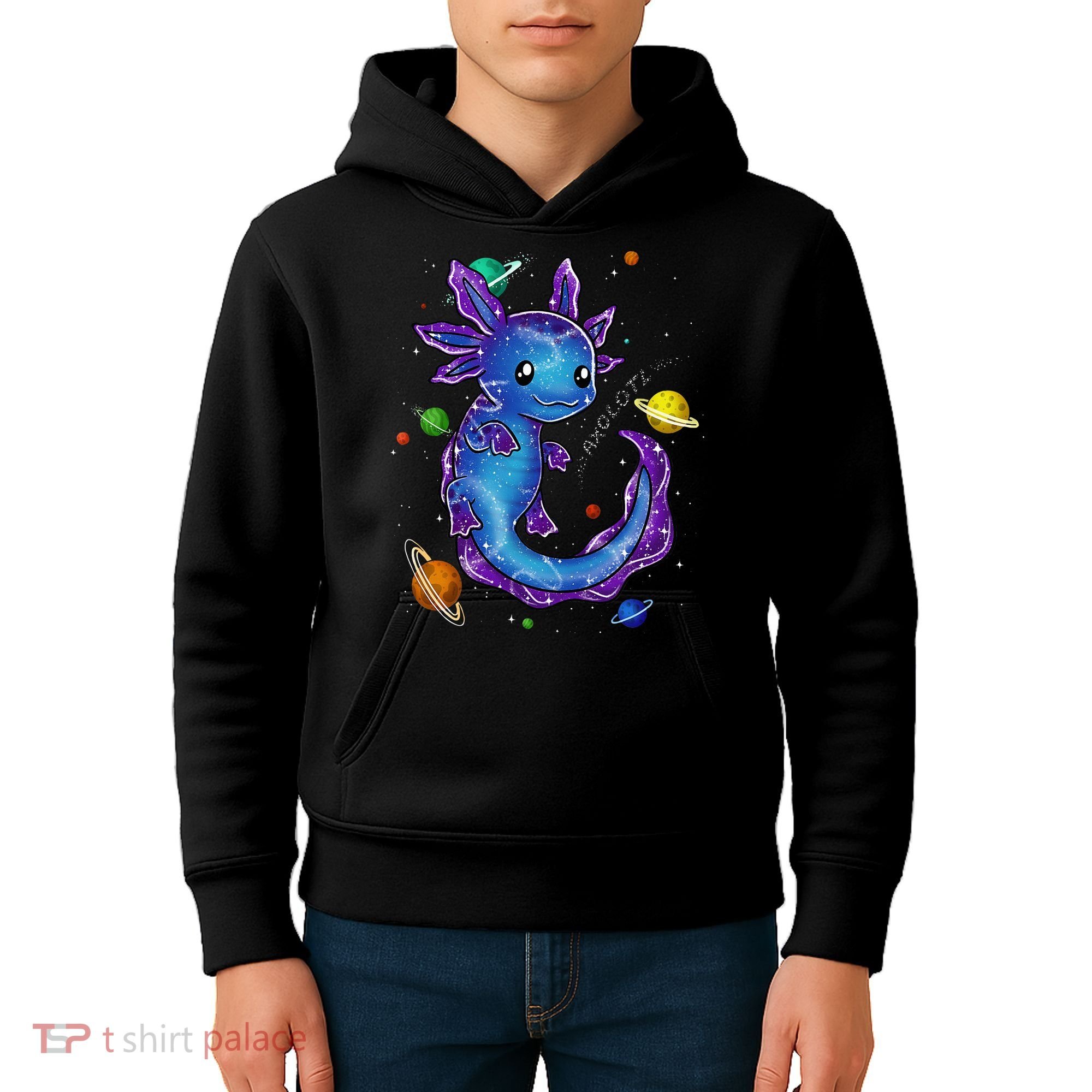 Galaxy Axolotl Funny Goth Space purple blue Japan Kids Hoodie