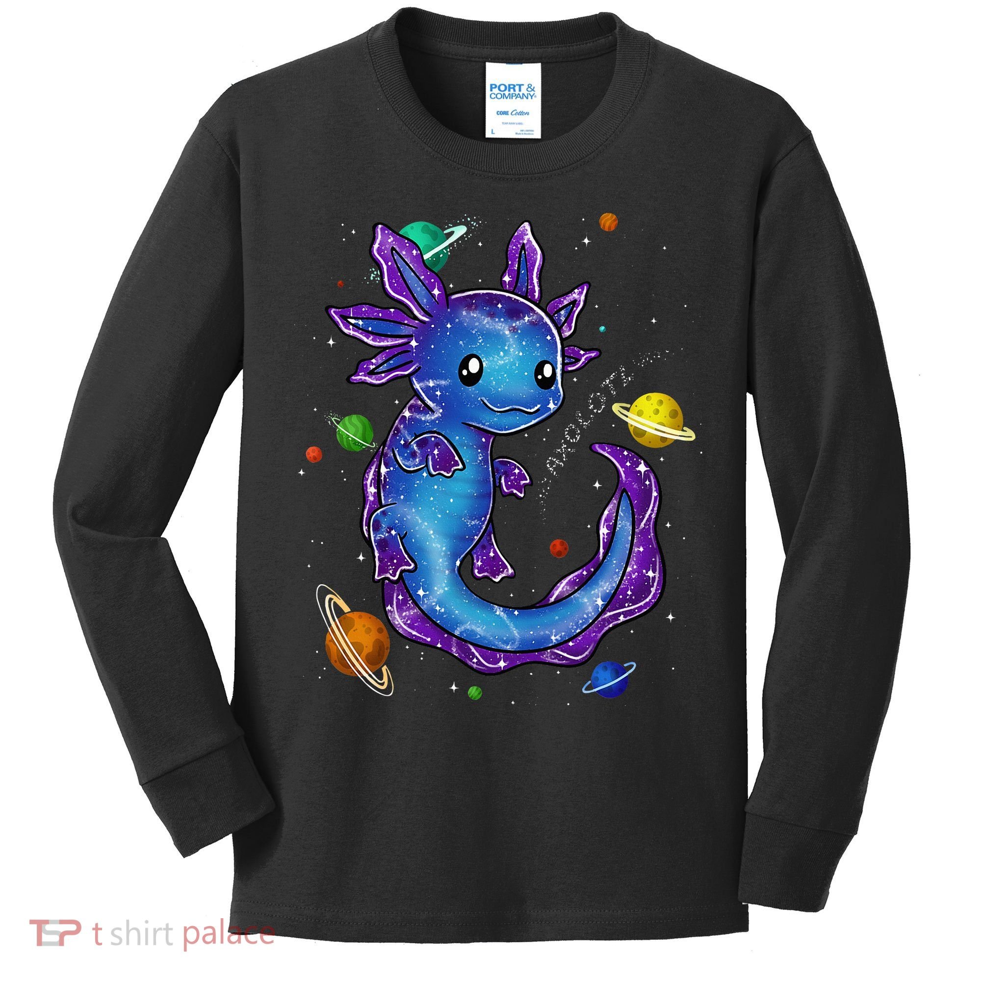 Galaxy Axolotl Funny Goth Space purple blue Japan Kids Long Sleeve Shirt