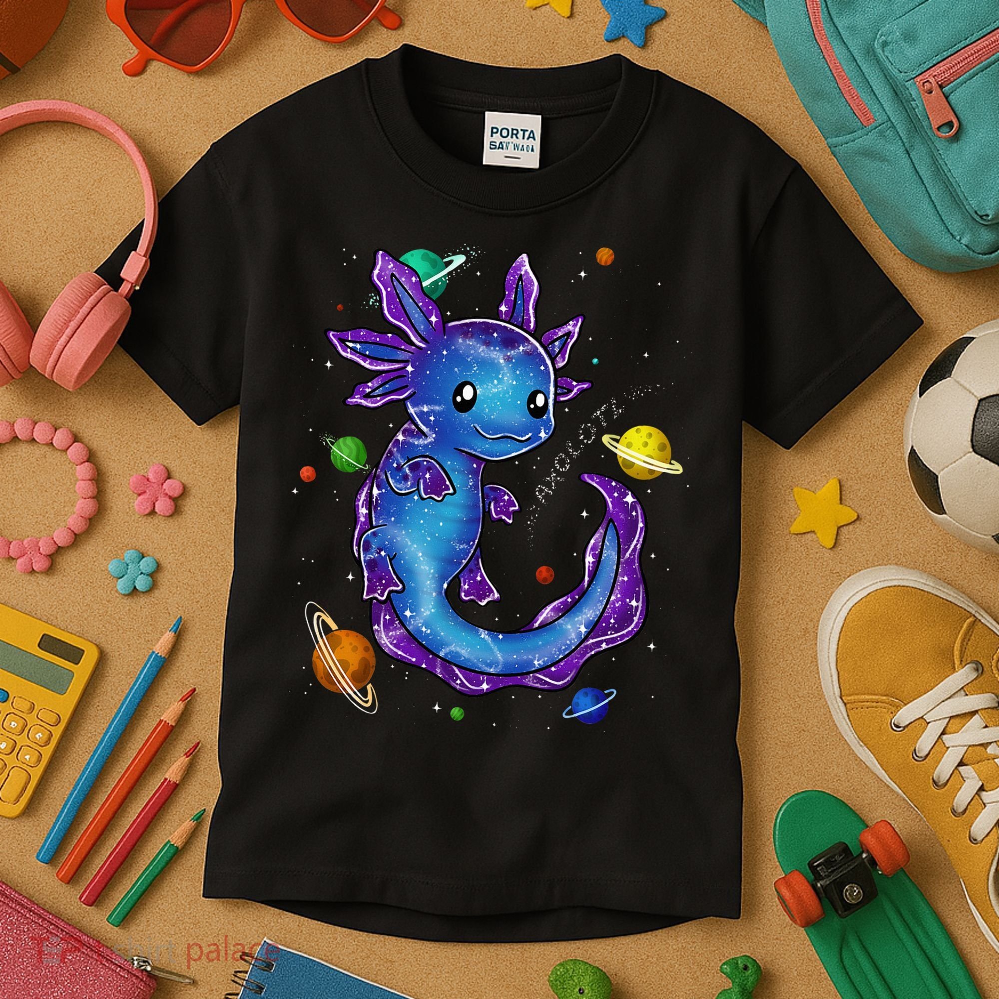 Galaxy Axolotl Funny Goth Space purple blue Japan Kids T-Shirt