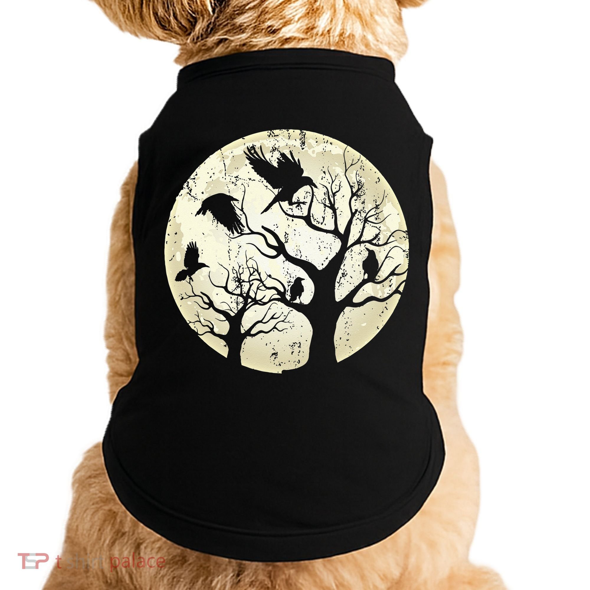 Gothic Animal Forest Bird Raven Creepy Night Moonlight Crow Doggie Tank