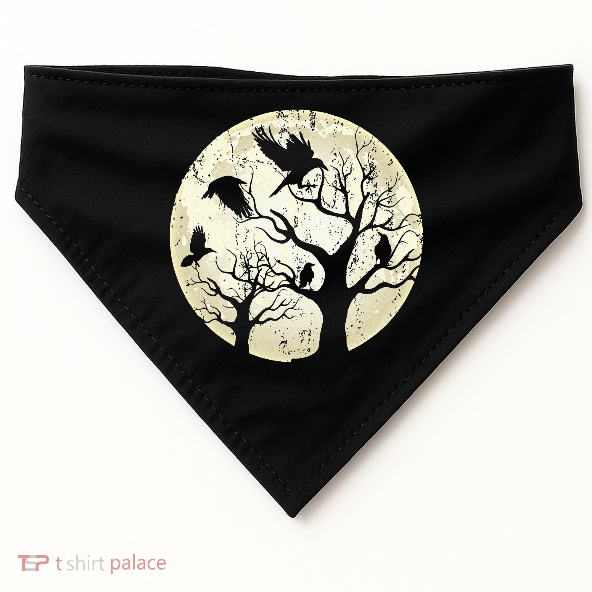 Gothic Animal Forest Bird Raven Creepy Night Moonlight Crow USA-Made Doggie Bandana