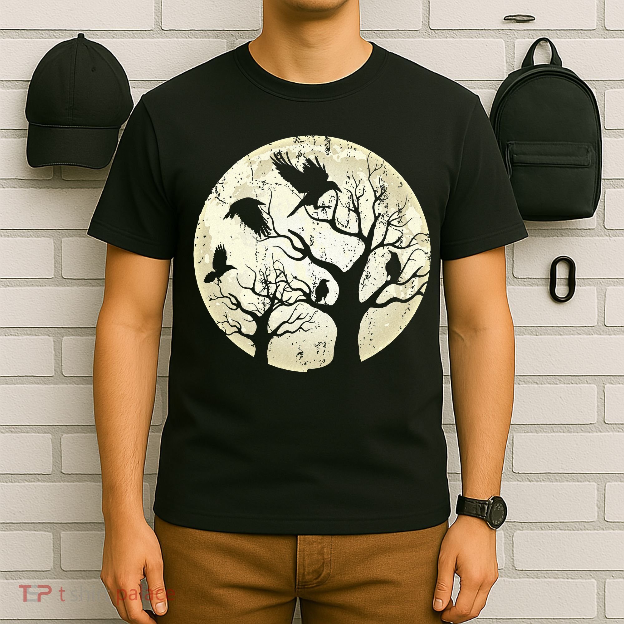 Gothic Animal Forest Bird Raven Creepy Night Moonlight Crow T-Shirt