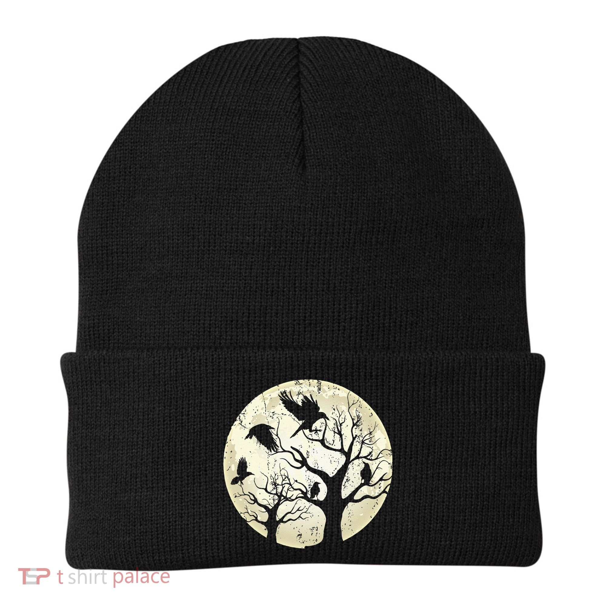 Gothic Animal Forest Bird Raven Creepy Night Moonlight Crow Beanie