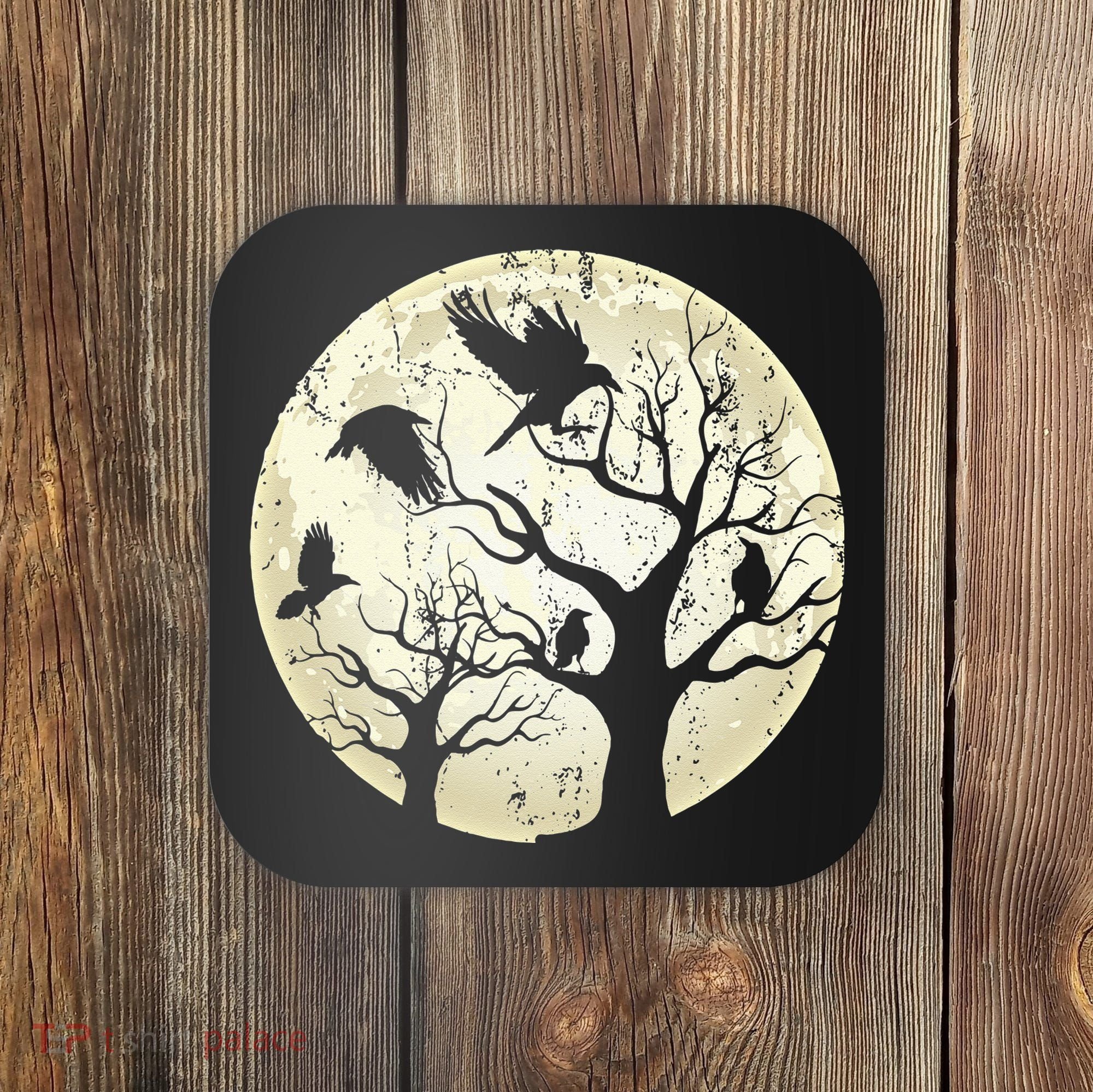 Gothic Animal Forest Bird Raven Creepy Night Moonlight Crow Coaster