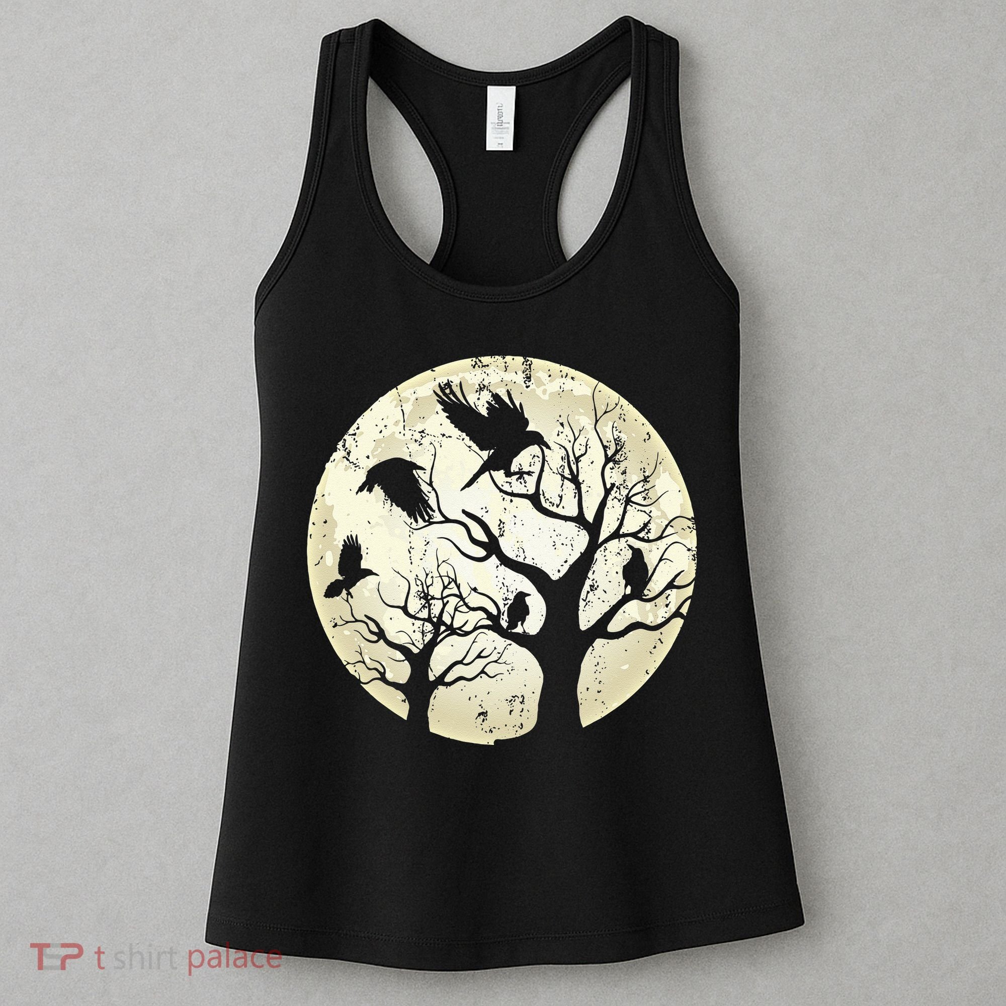 Gothic Animal Forest Bird Raven Creepy Night Moonlight Crow Women's Tank Top