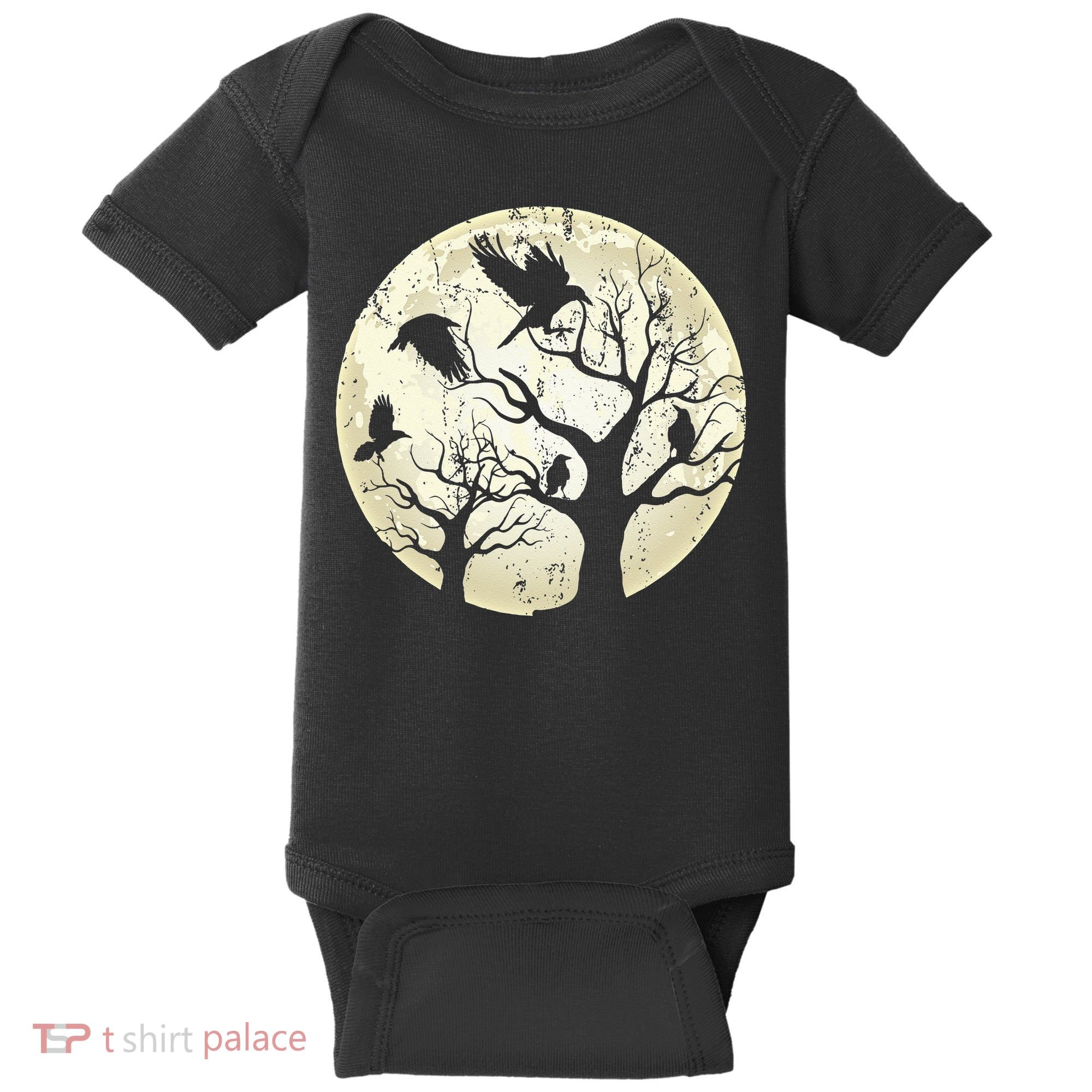 Gothic Animal Forest Bird Raven Creepy Night Moonlight Crow Baby Bodysuit