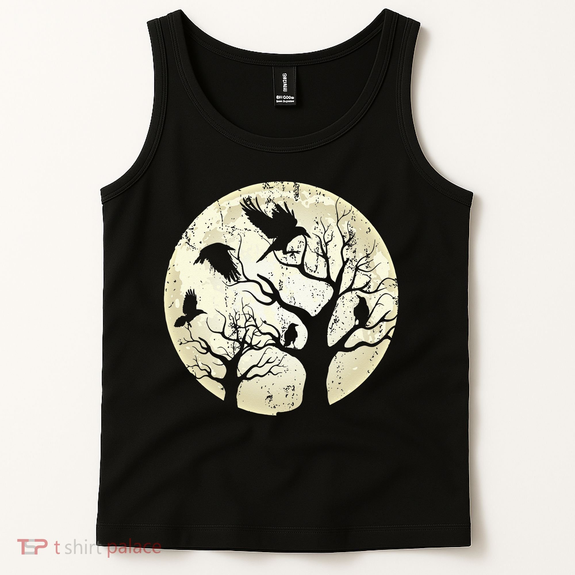 Gothic Animal Forest Bird Raven Creepy Night Moonlight Crow Tank Top