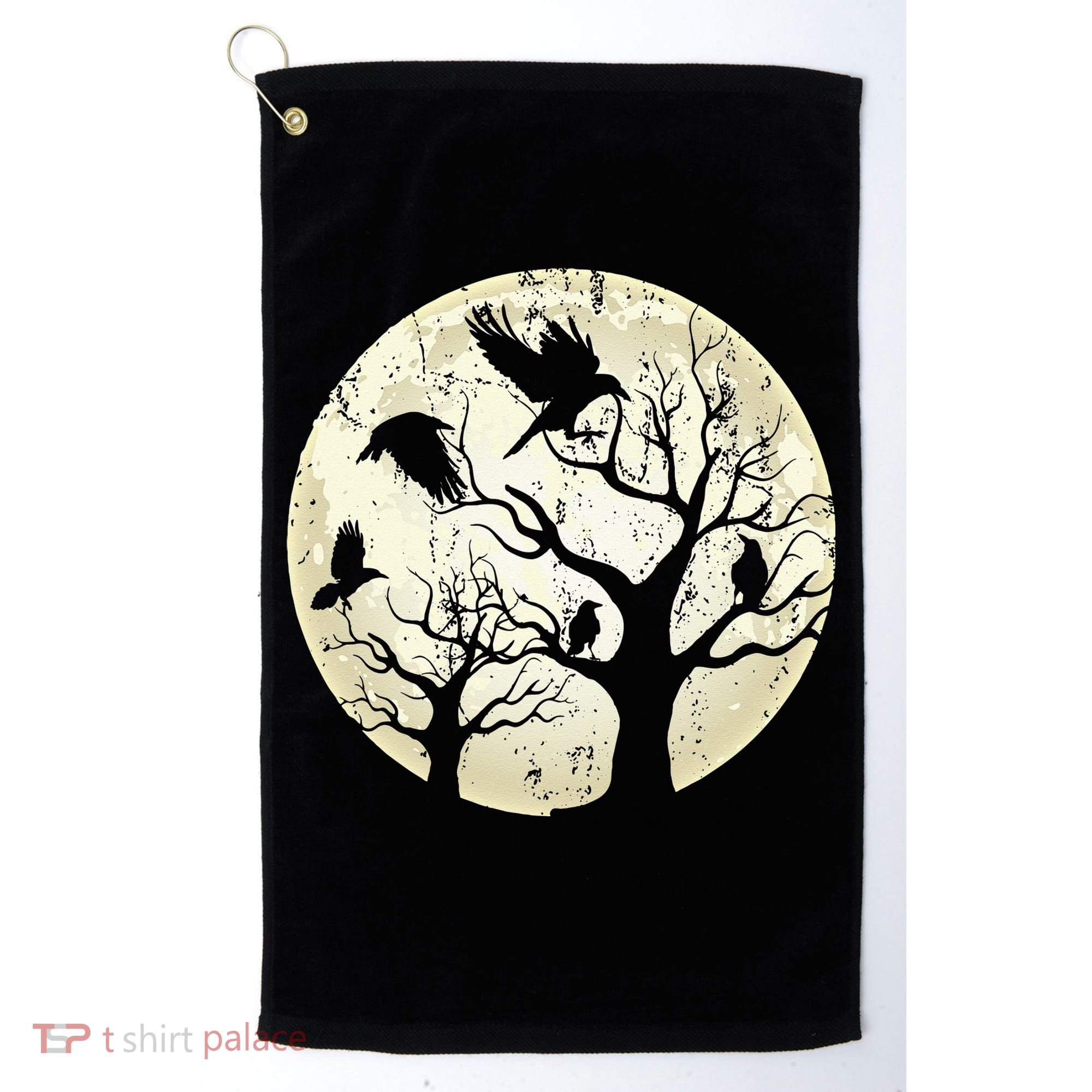Gothic Animal Forest Bird Raven Creepy Night Moonlight Crow Golf Towel