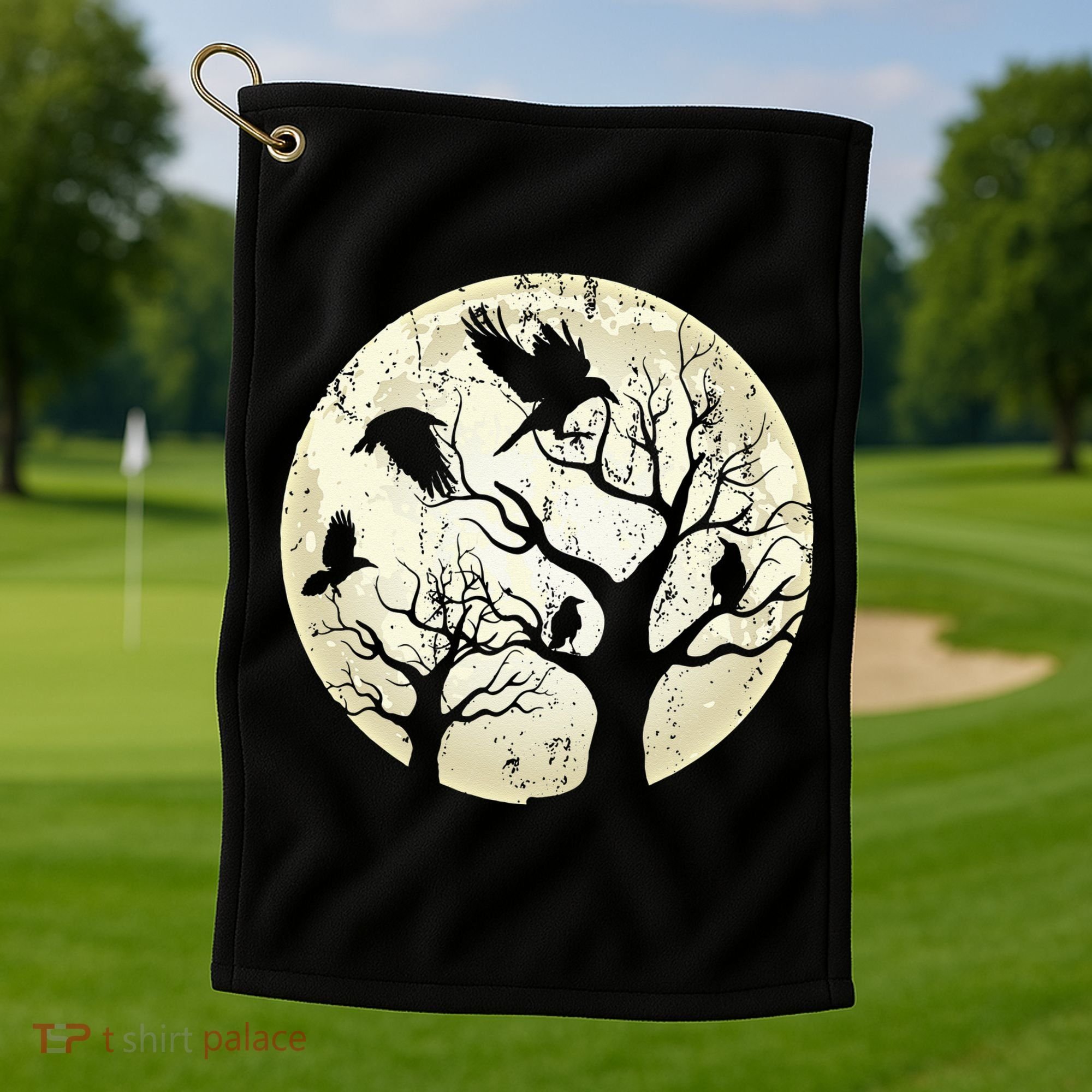 Gothic Animal Forest Bird Raven Creepy Night Moonlight Crow Golf Towel