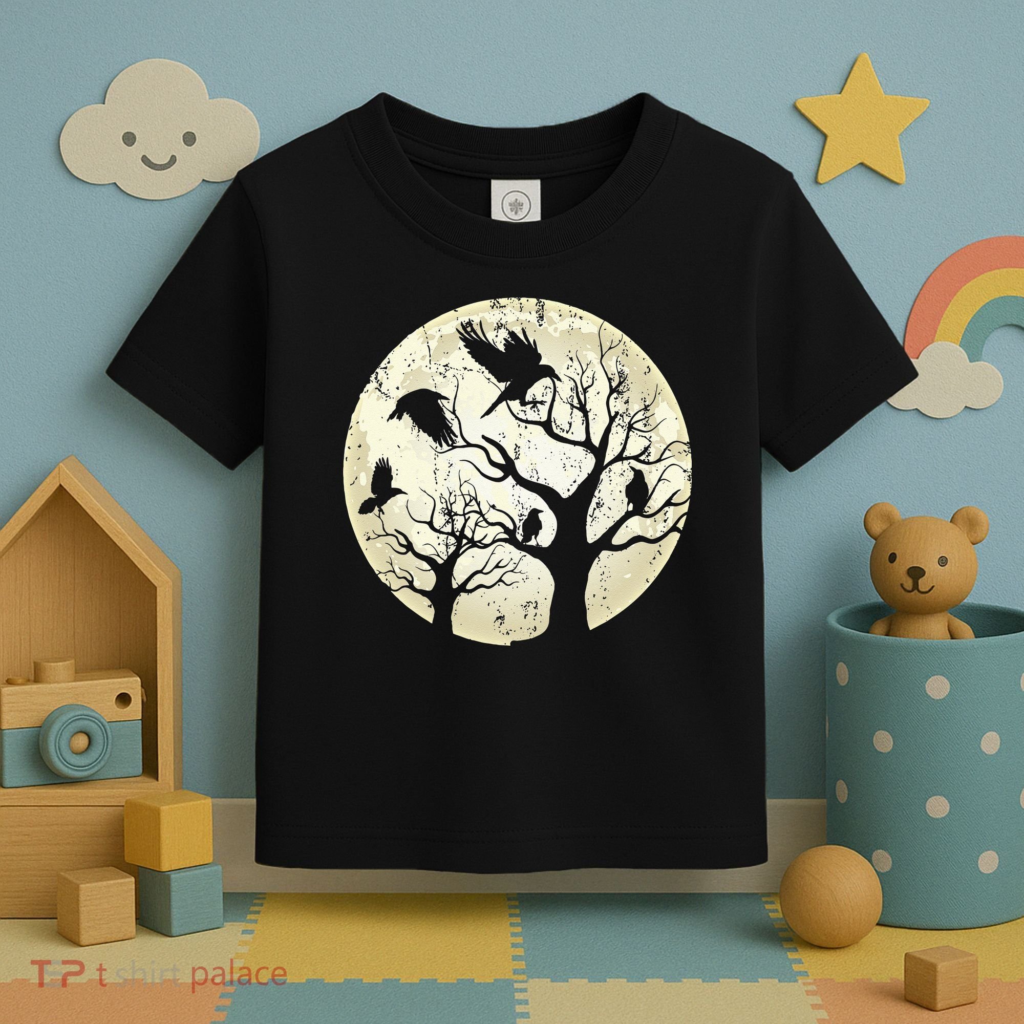 Gothic Animal Forest Bird Raven Creepy Night Moonlight Crow Toddler T-Shirt