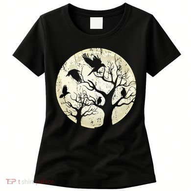 Gothic Animal Forest Bird Raven Creepy Night Moonlight Crow Women's T-Shirt