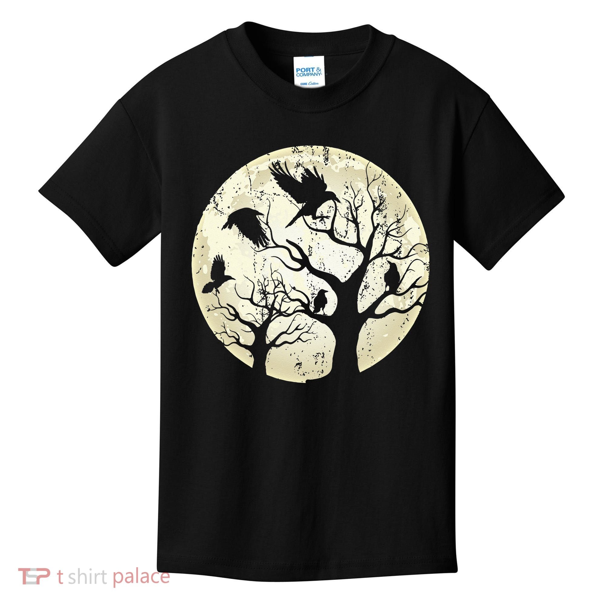 Gothic Animal Forest Bird Raven Creepy Night Moonlight Crow Kids T-Shirt