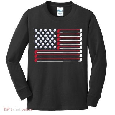 Golf American Flag Golf Player Lover Golfing Golfer Kids Long Sleeve Shirt