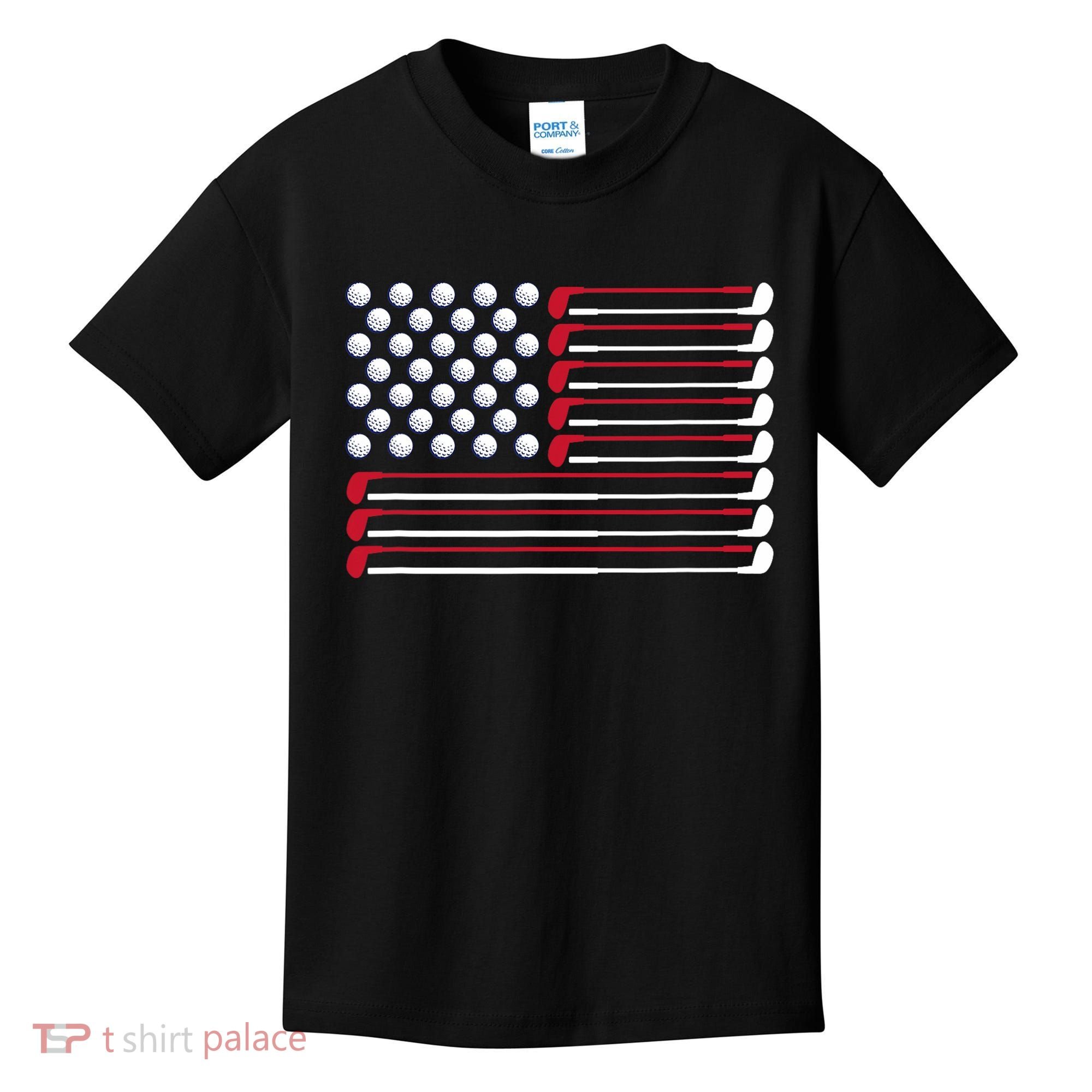 Golf American Flag Golf Player Lover Golfing Golfer Kids T-Shirt