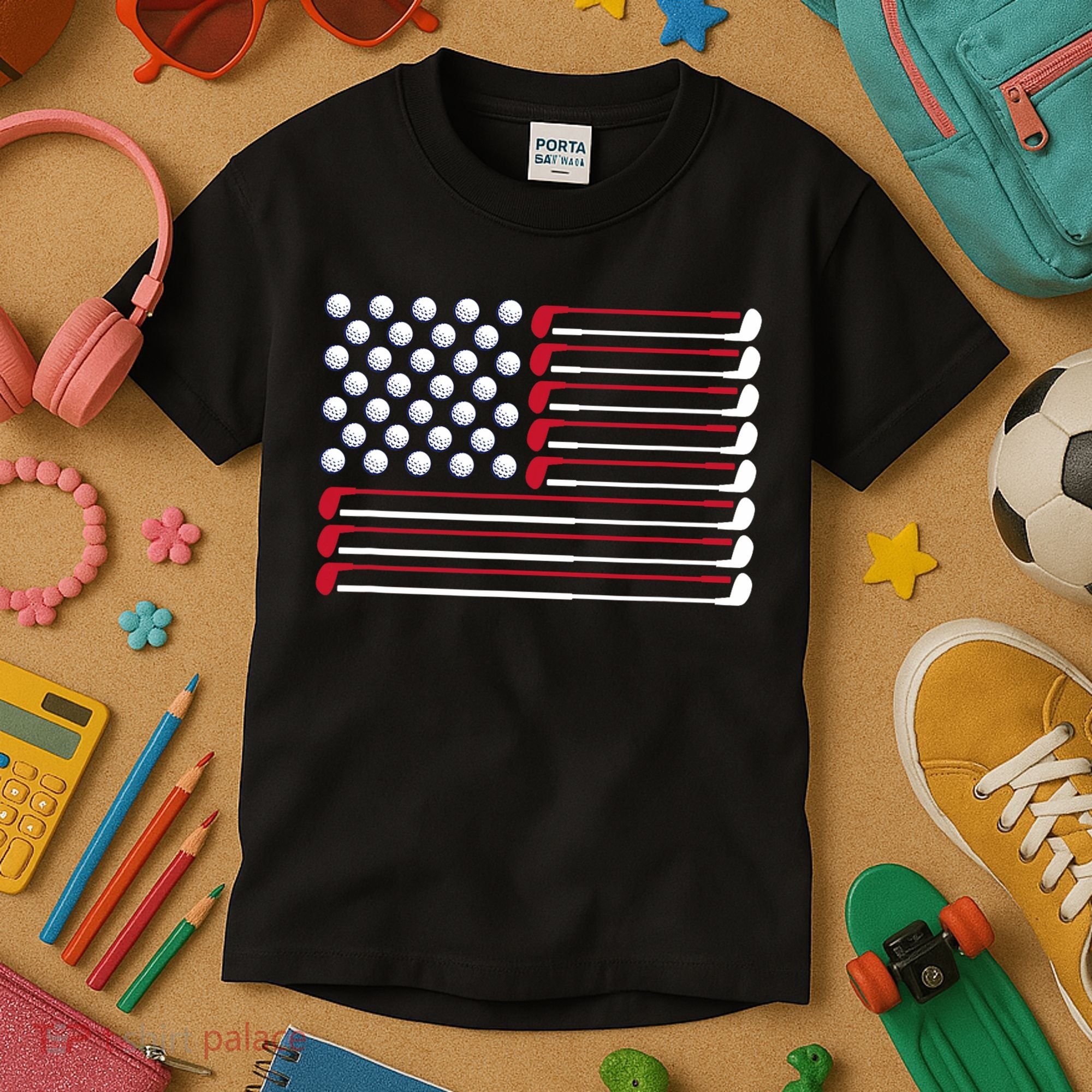 Golf American Flag Golf Player Lover Golfing Golfer Kids T-Shirt