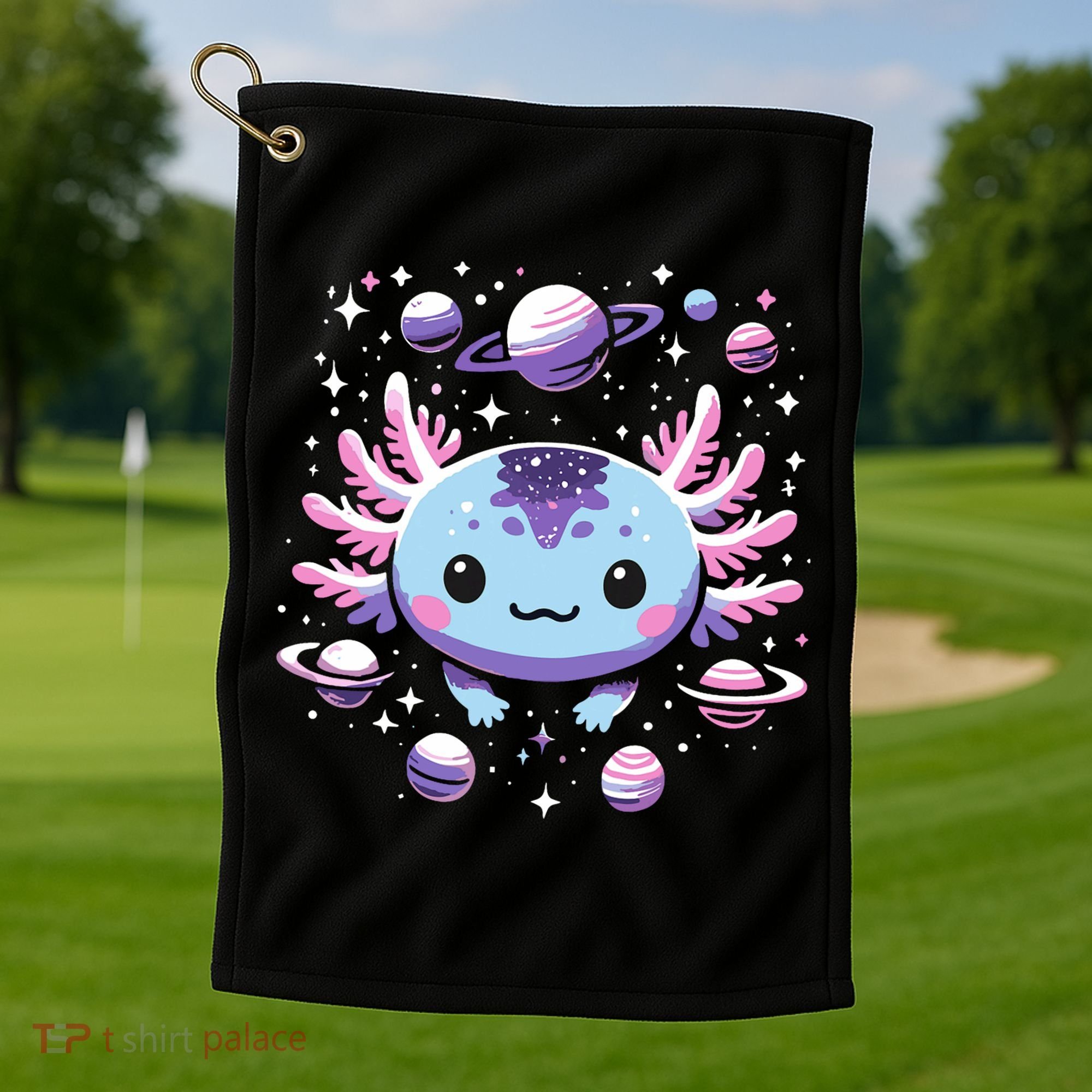 Galaxy Axolotl Funny Goth Space Axolotl Golf Towel