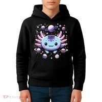 Galaxy Axolotl Funny Goth Space Axolotl Kids Hoodie thumb 4