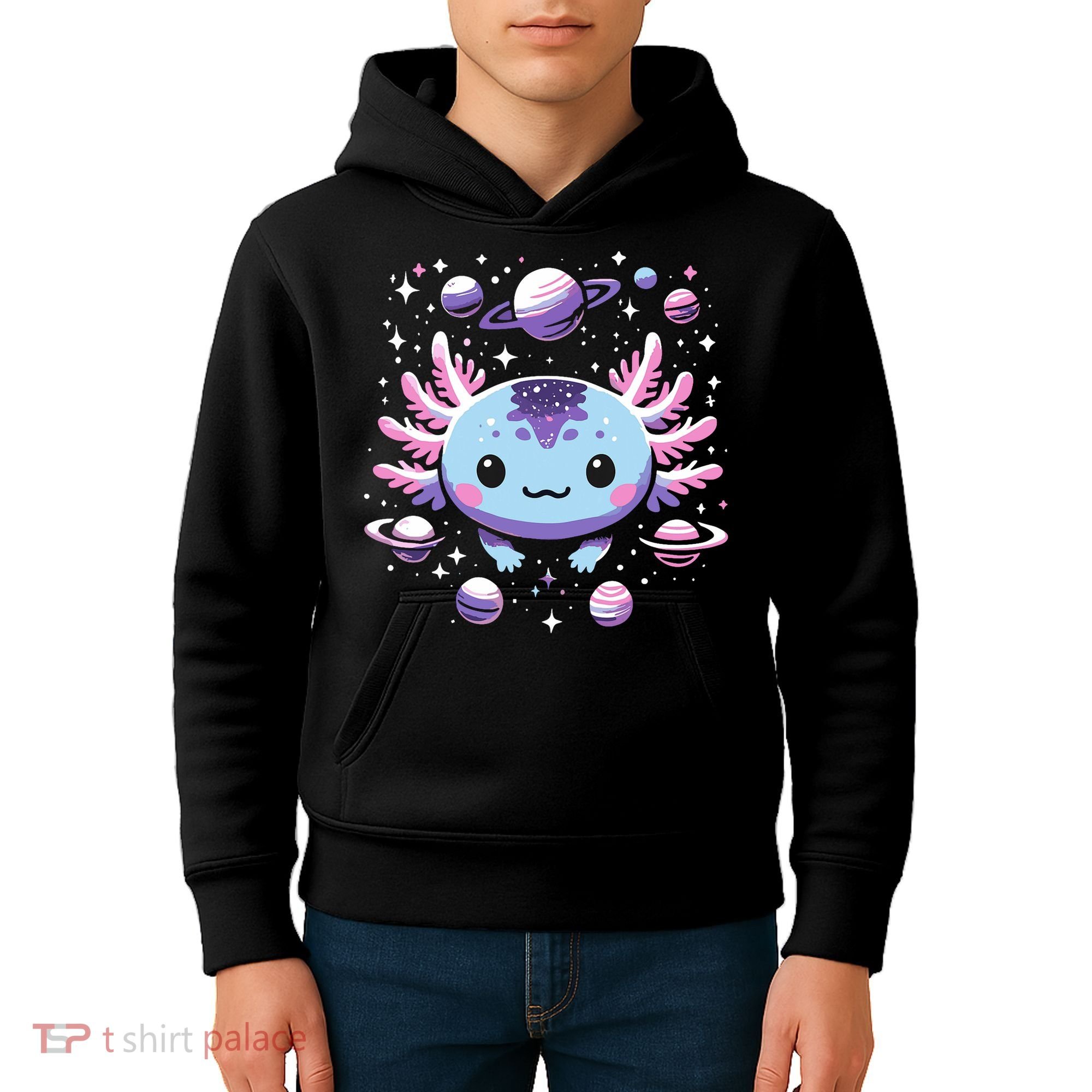 Galaxy Axolotl Funny Goth Space Axolotl Kids Hoodie