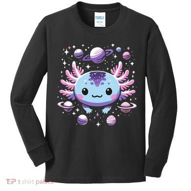 Galaxy Axolotl Funny Goth Space Axolotl Kids Long Sleeve Shirt