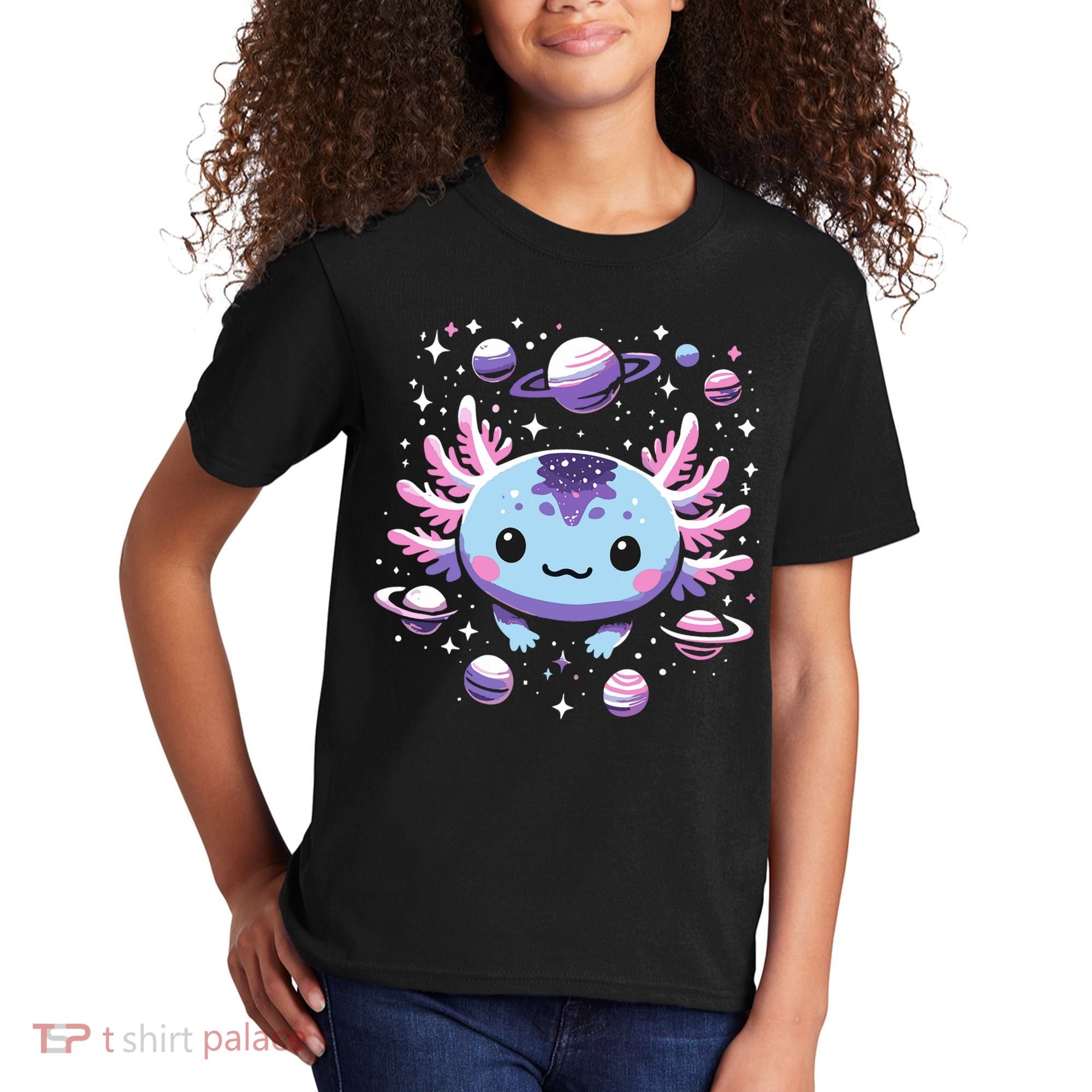 Galaxy Axolotl Funny Goth Space Axolotl Kids T-Shirt