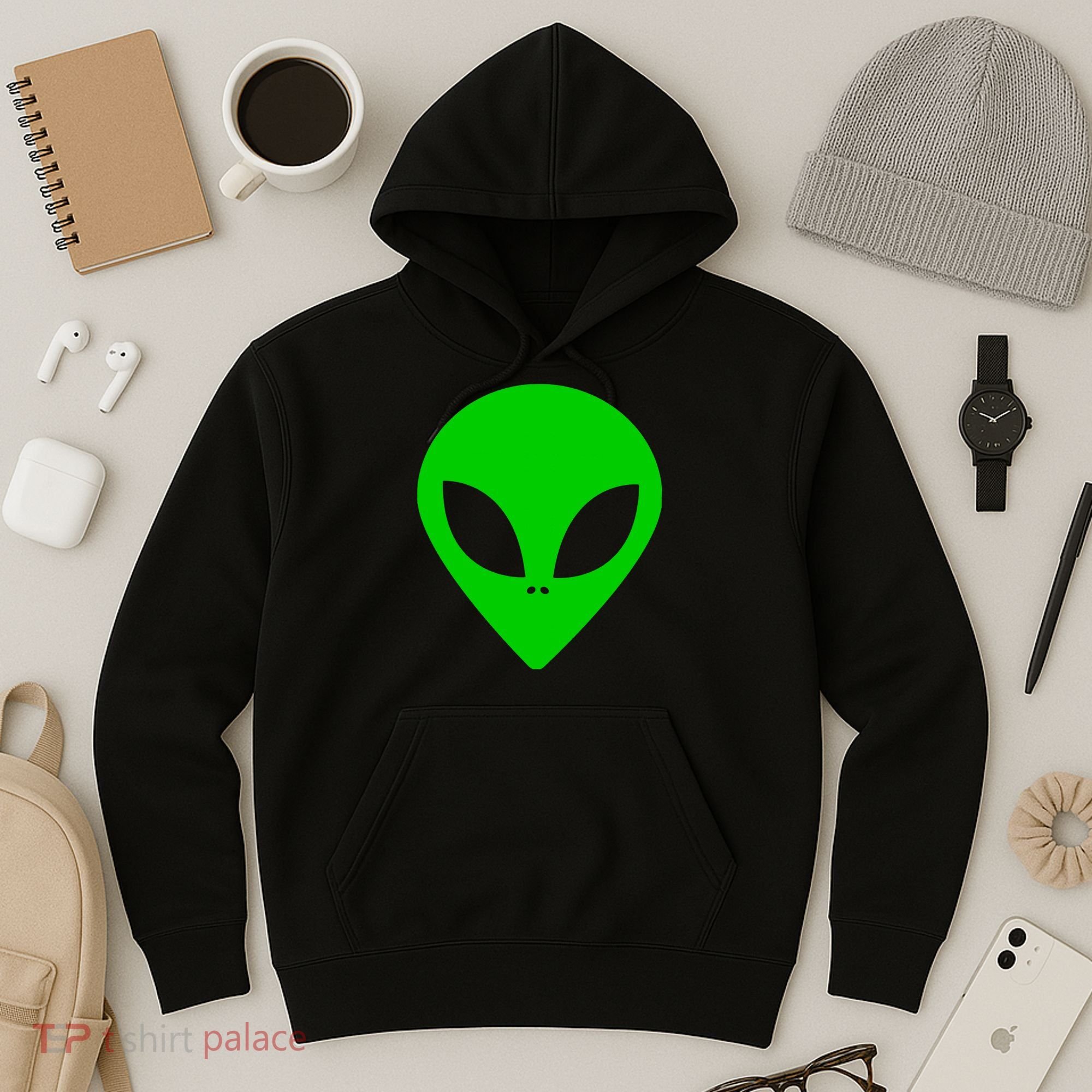 Green Alien Face Green Hoodie