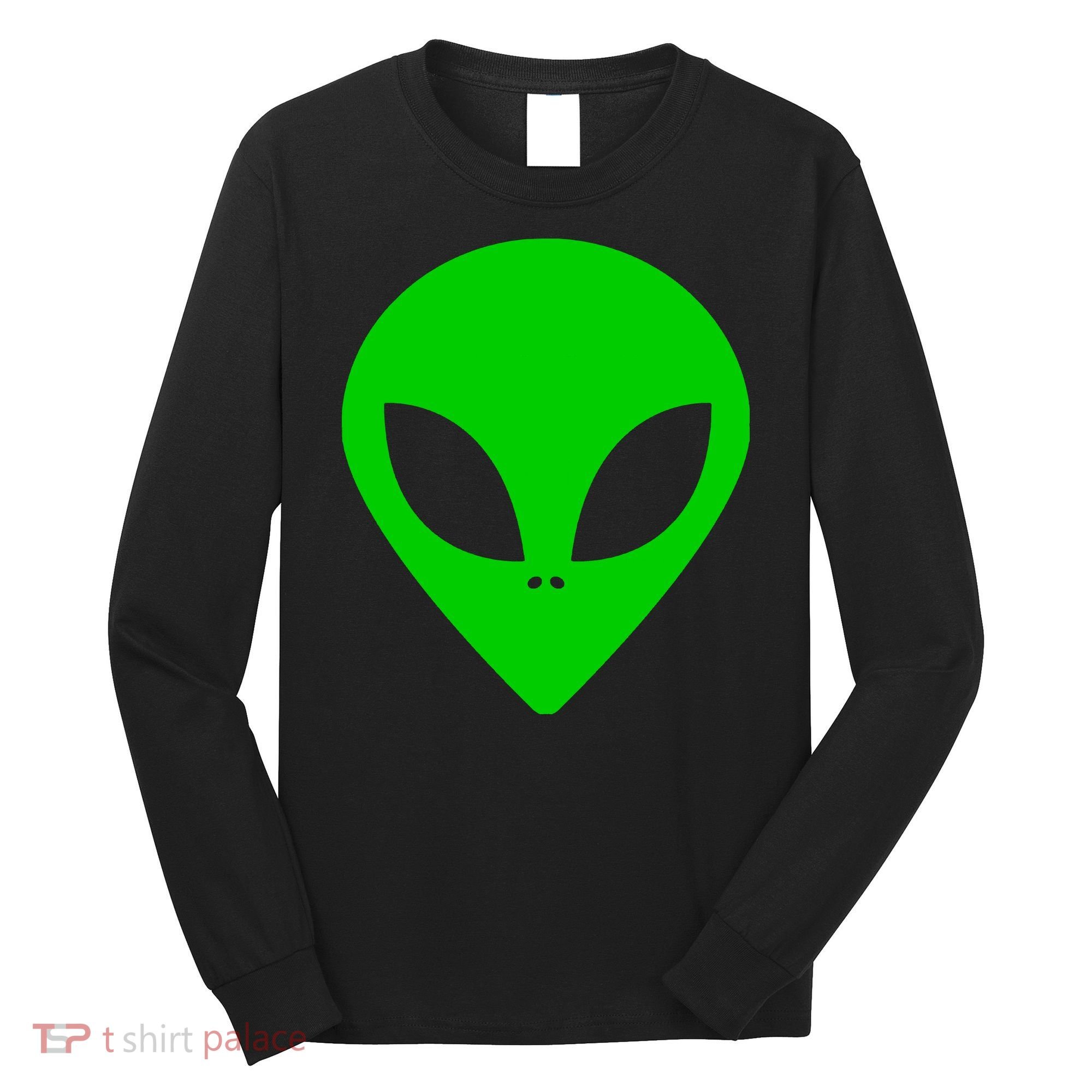 Green Alien Face Green Long Sleeve Shirt