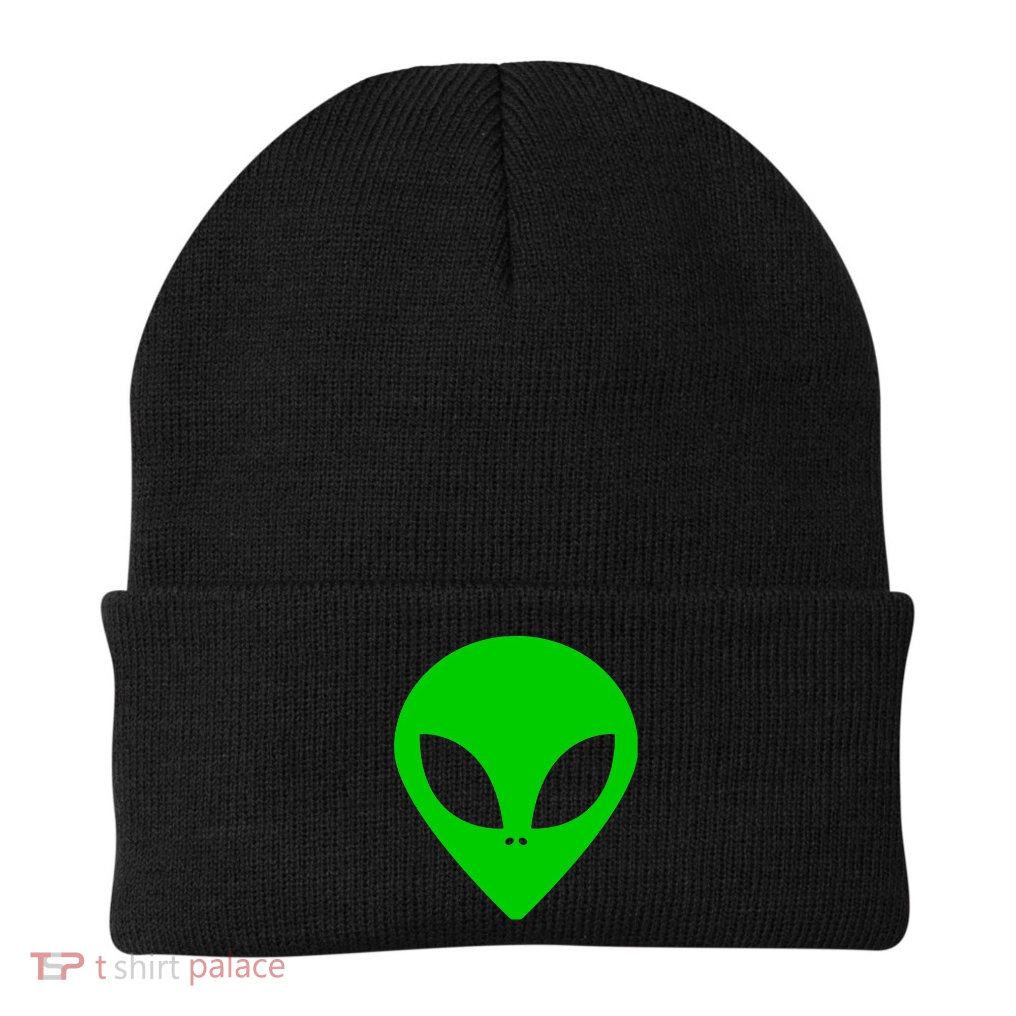 Green Alien Face Green Beanie