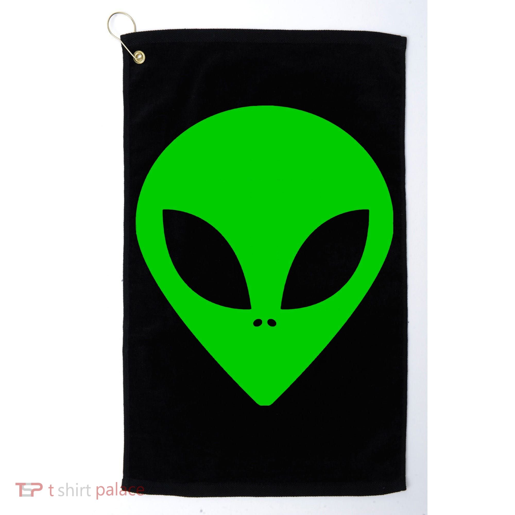 Green Alien Face Green Golf Towel