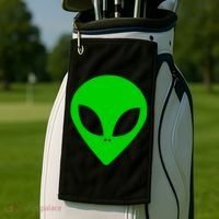 Green Alien Face Green Golf Towel thumb 2