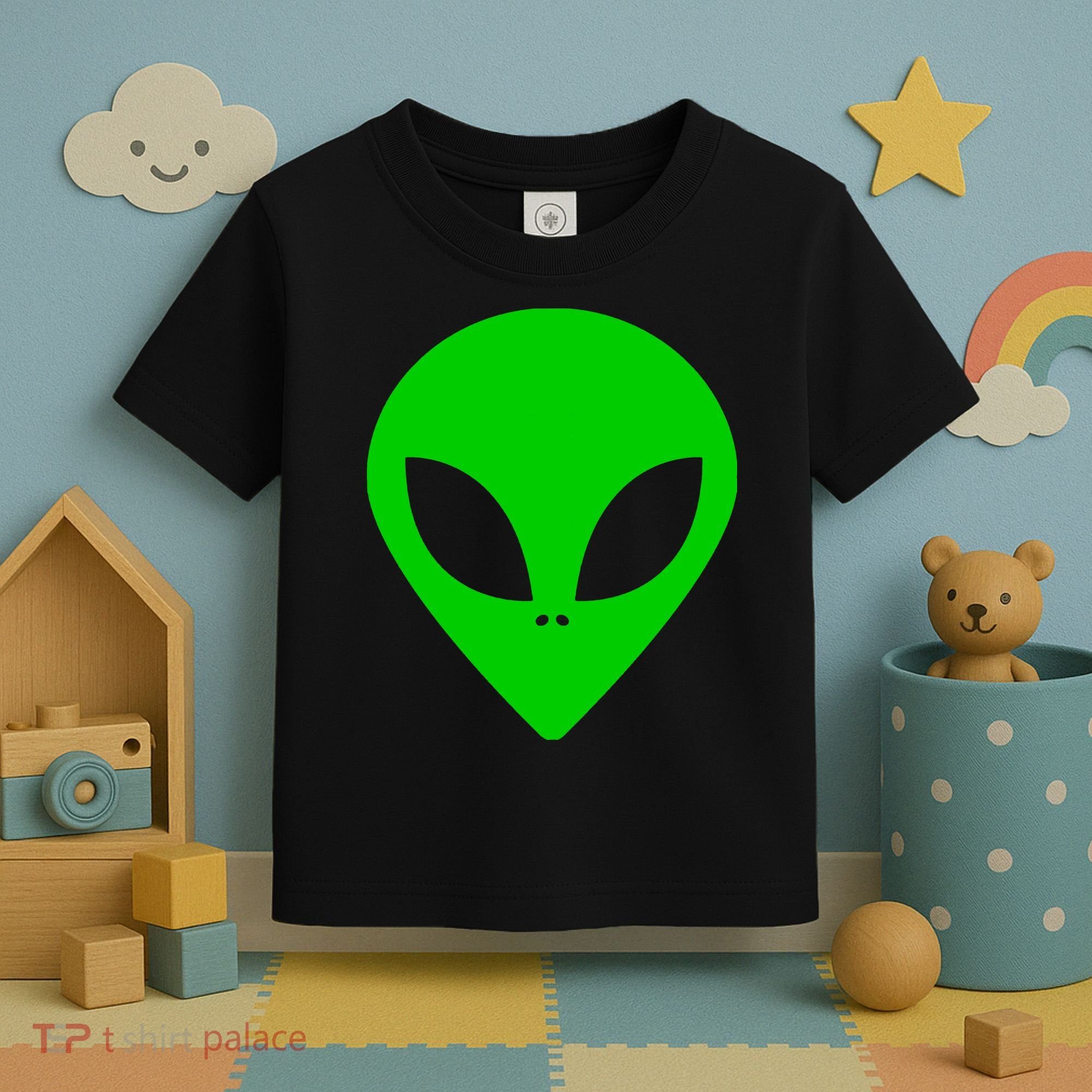 Green Alien Face Green Toddler T-Shirt
