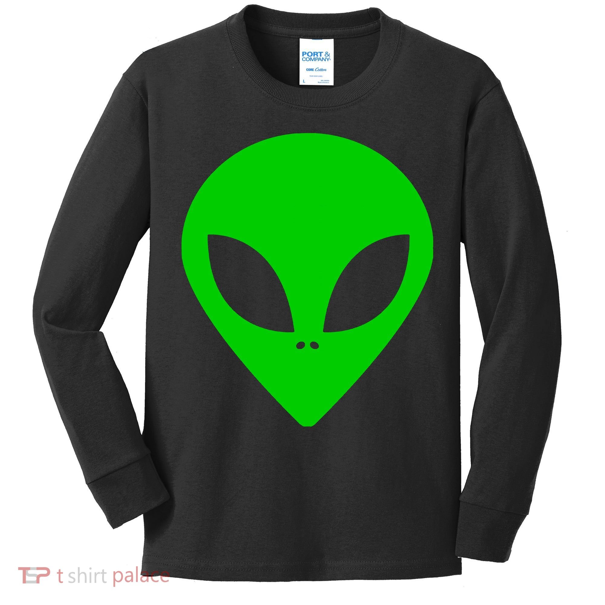Green Alien Face Green Kids Long Sleeve Shirt