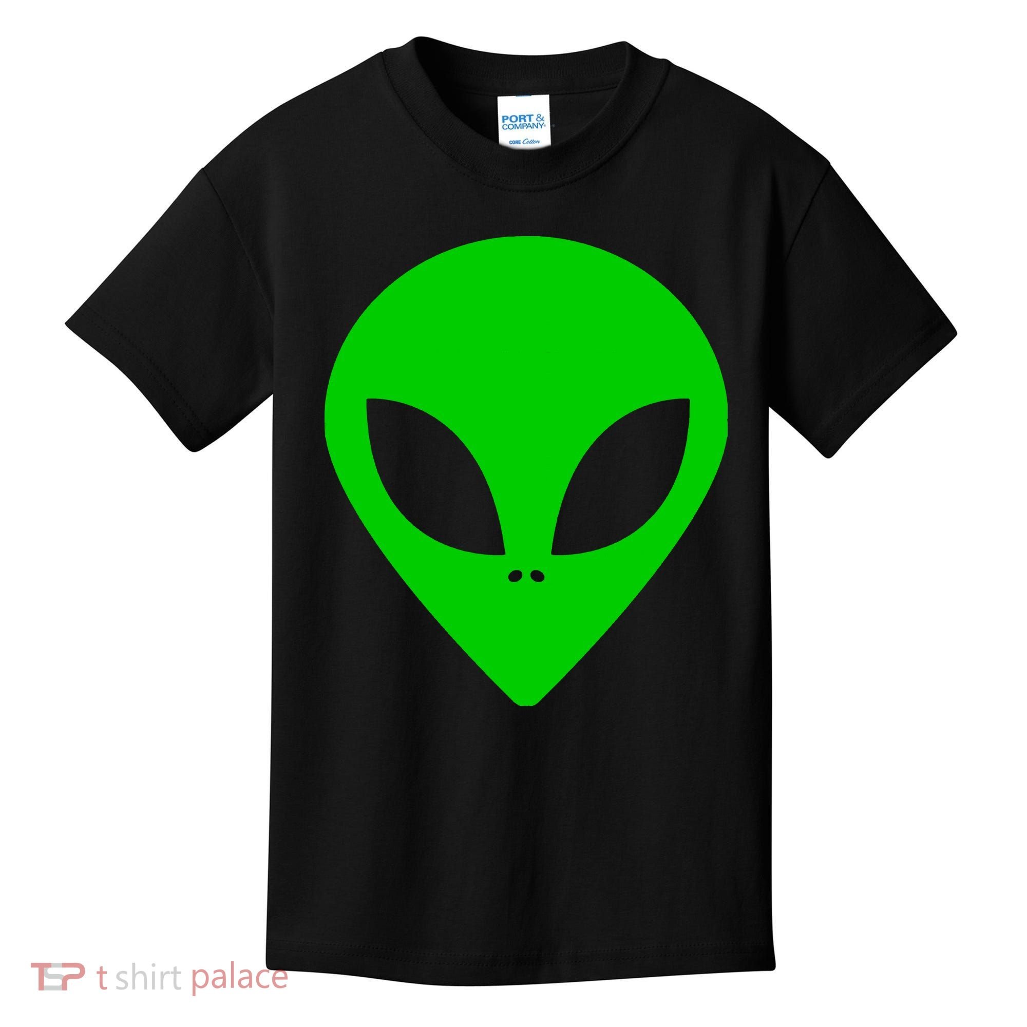 Green Alien Face Green Kids T-Shirt
