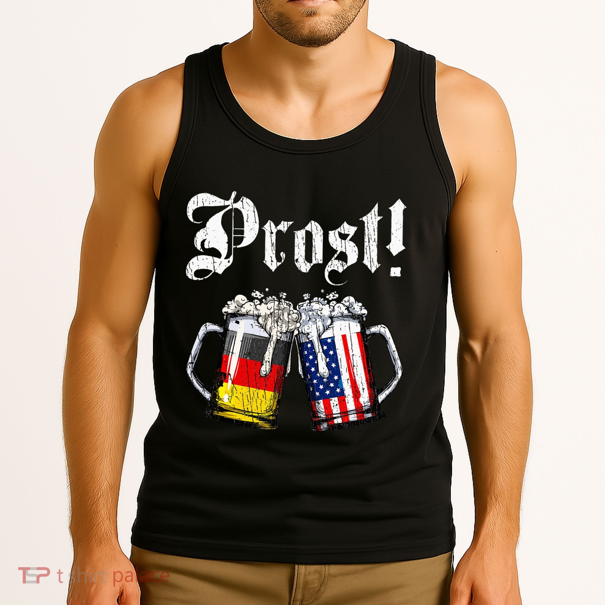 German American Flag Prost Beer Oktoberfest Tank Top