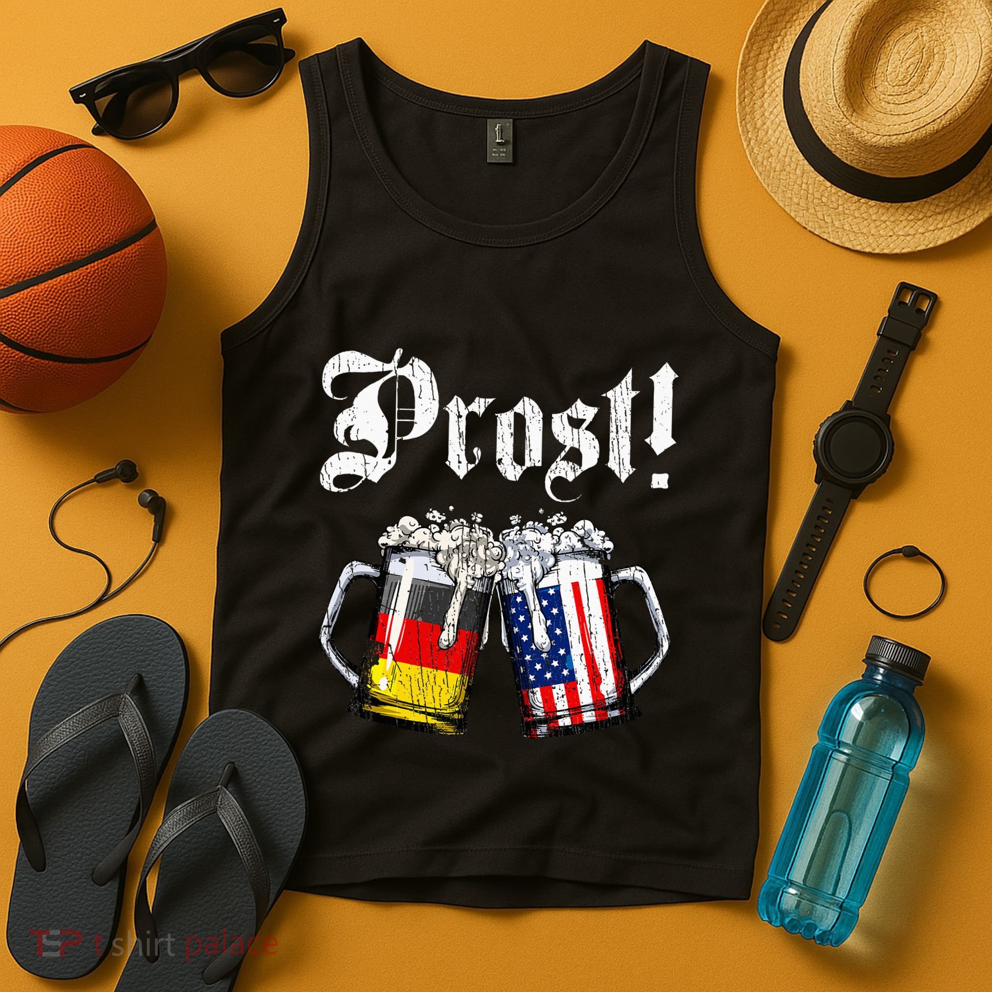 German American Flag Prost Beer Oktoberfest Tank Top